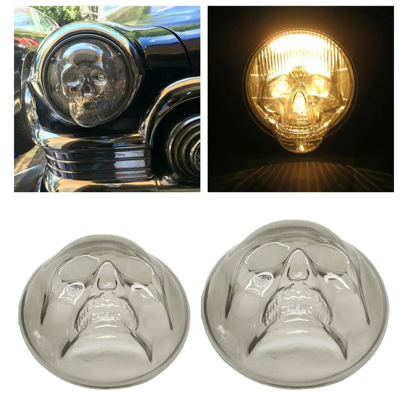 2pcs Vehicle Skull Headlight Covers PC Resin Material Easy to Install Accessories Supplies  for Car Truck Halloween Decoration