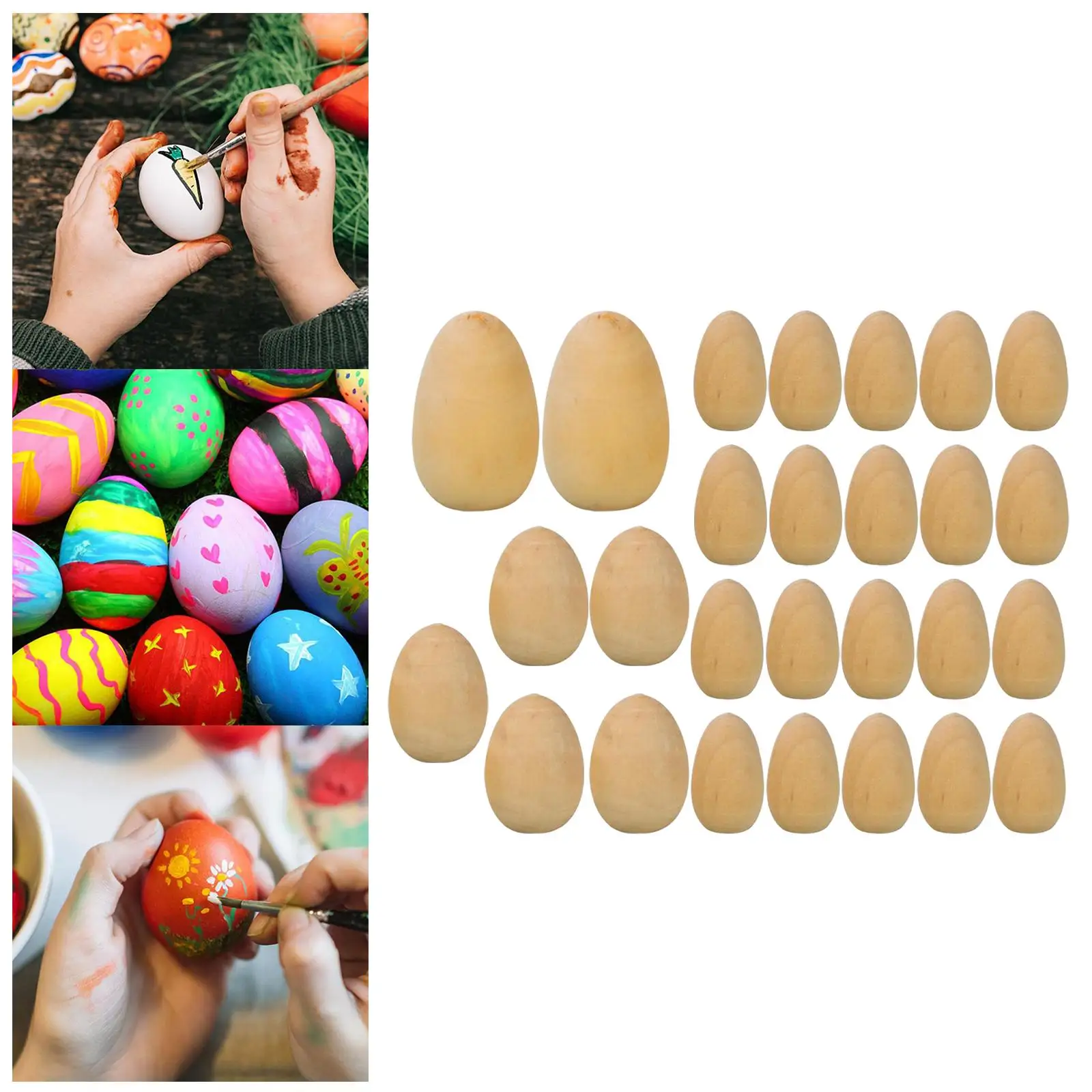 27 Pieces Wooden Blank Eggs Fake Eggs Unfinished Wood Eggs with Flat Bottom for DIY Easter Holiday Craft Ornament