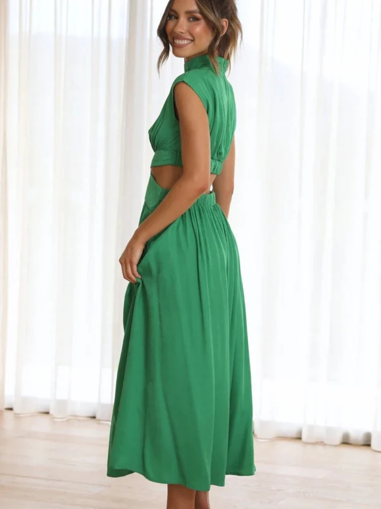 Women Spring Summer Long Maxi Dress Solid Color Fashion Sleeveless Backless Sweet Elegant Casual Dress 2023 -S385f18dc1ad9443f974a7b6b893ec1ce9