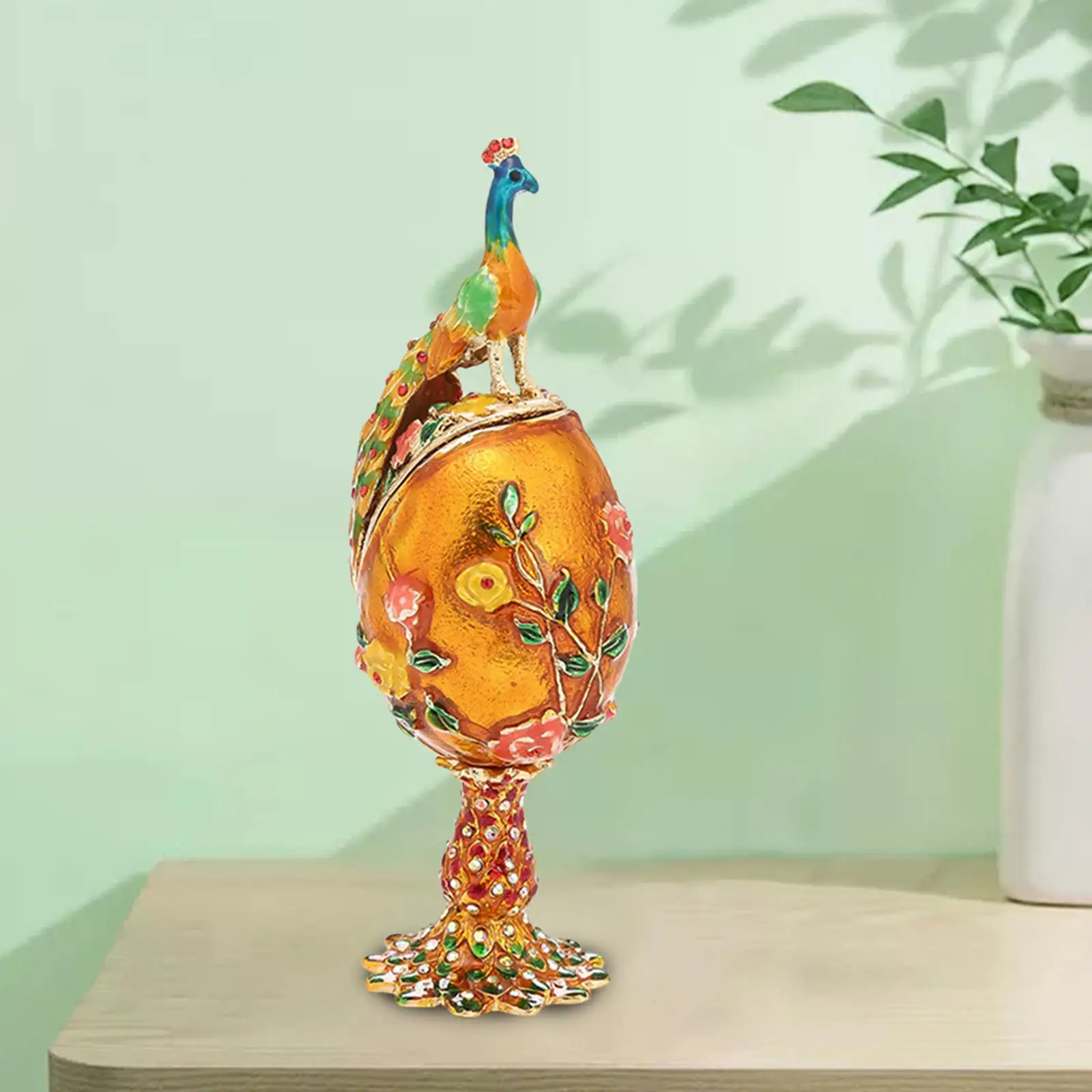 European Style Peacock Figurine Sculpture Beautiful Enameled  Style Statue for Living Room Cabinet TV Stand Ornament