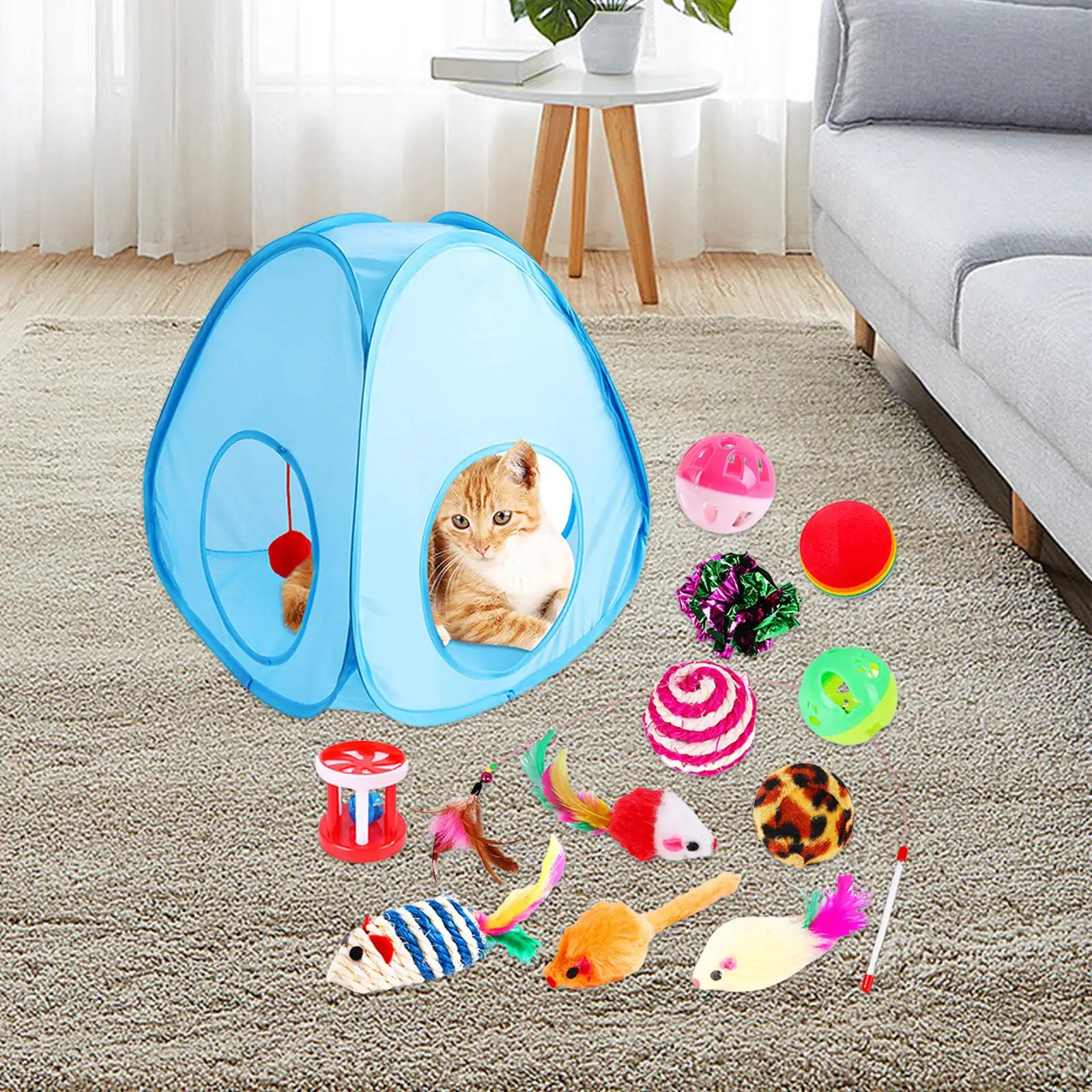 13Pcs Cat Toys Interactive Toy Mouse Colorful Mouse Pet Lightweight Cat House Tunnel for Chasing Small Animals Scratching