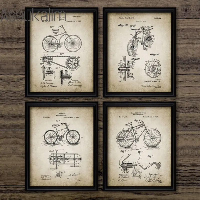 Retro Poster Bicycle Invention Canvas Poster Bike Print Pictures Mechanics Art Prints Nordic Wall Posters Living Room Decoration