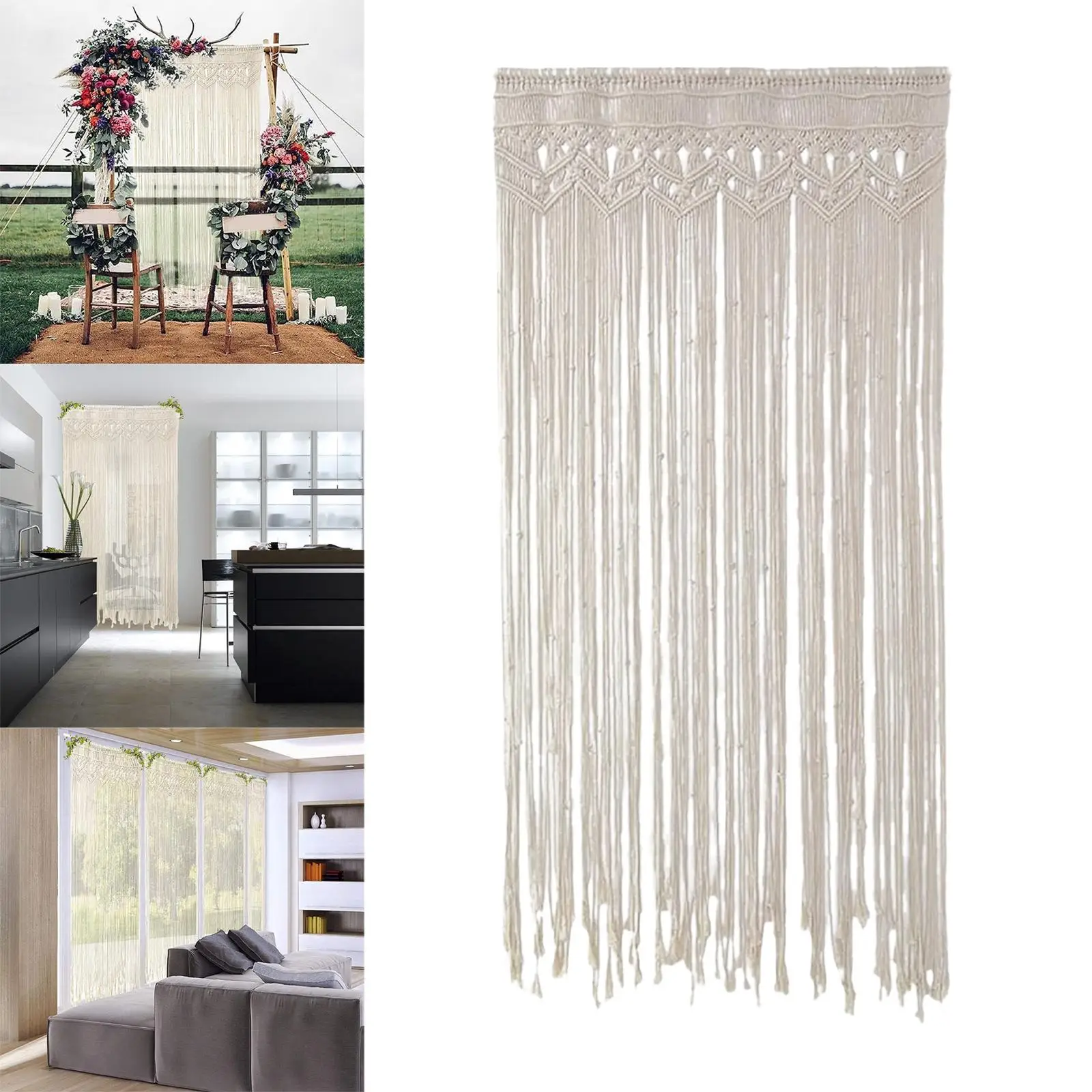 Handmade Macrame Tapestry Curtain Cotton Rope Woven Tapestry Wall Hanging Tapestry for Office Restaurant Decoration