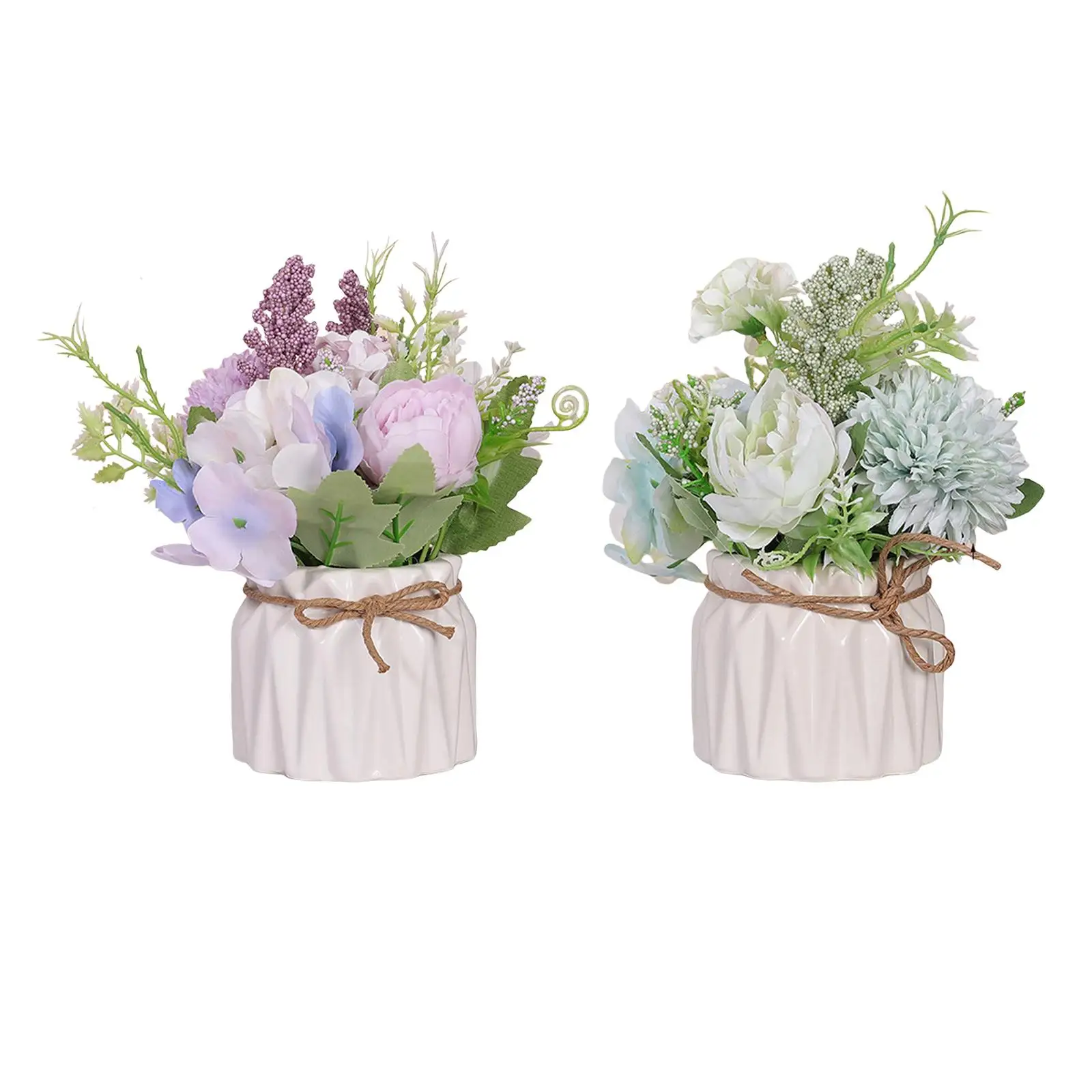 Artificial Flowers Hydrangea Bonsai with Ceramic Vase Plant Potted Floral Arrangement for Home Desktop Decoration Ornament Gift