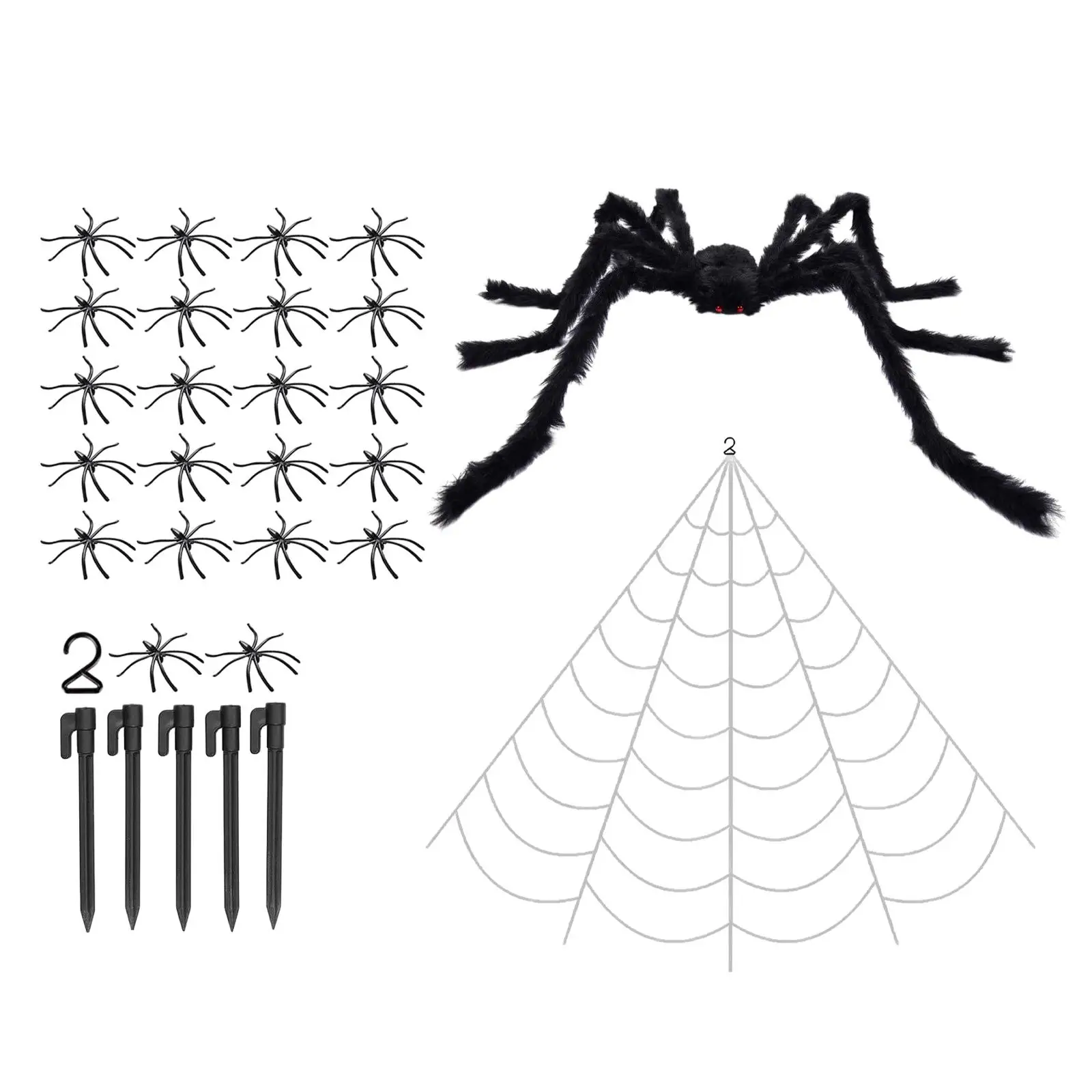 Halloween Decor Scary Simulated Spider Set Versatile 22x Small PP Spiders 5M Web 125cm Plush Spider for Themed Parties