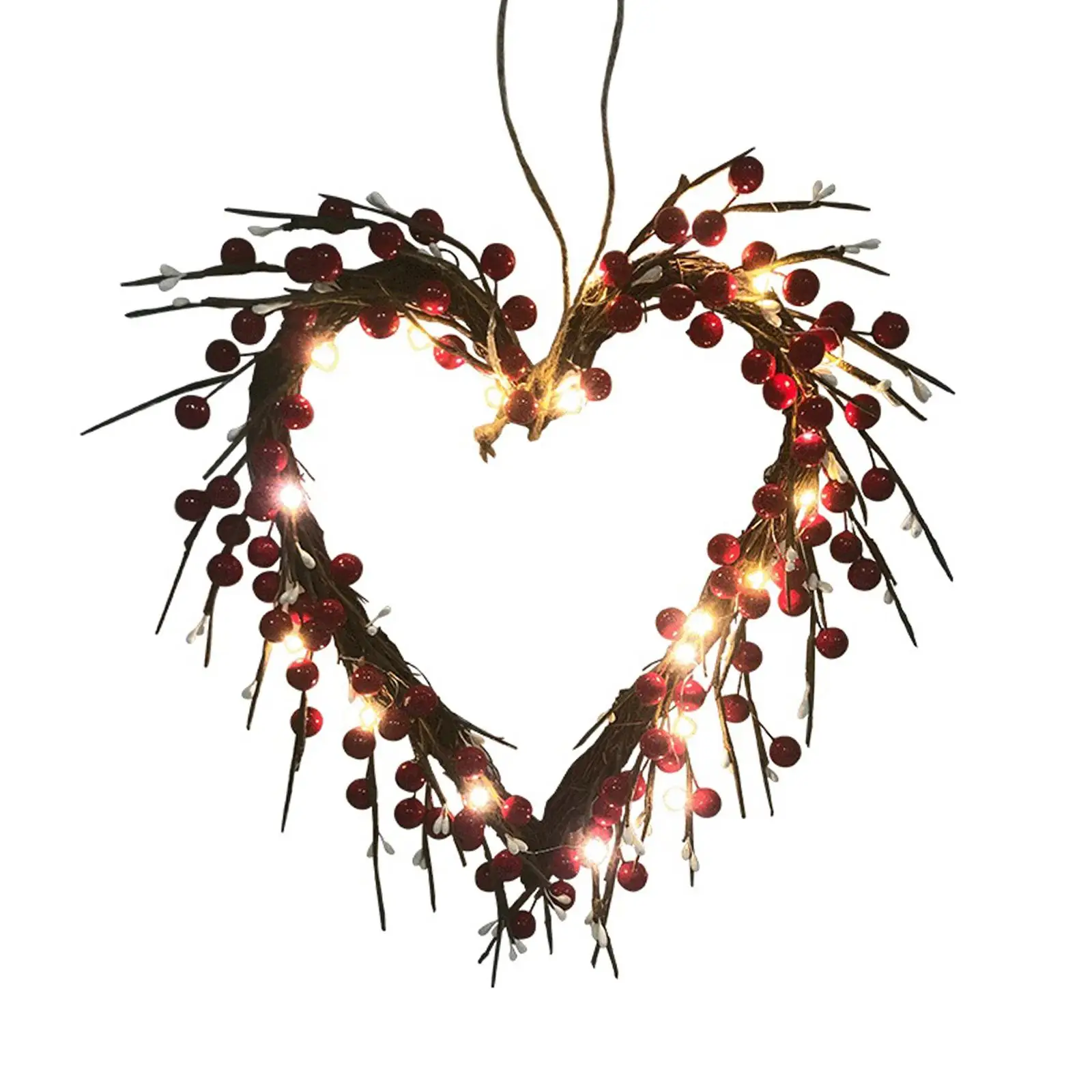 Red Berry Wreath Light Berry Clusters for Valentine`S Day Fireplace Decoration Ornament