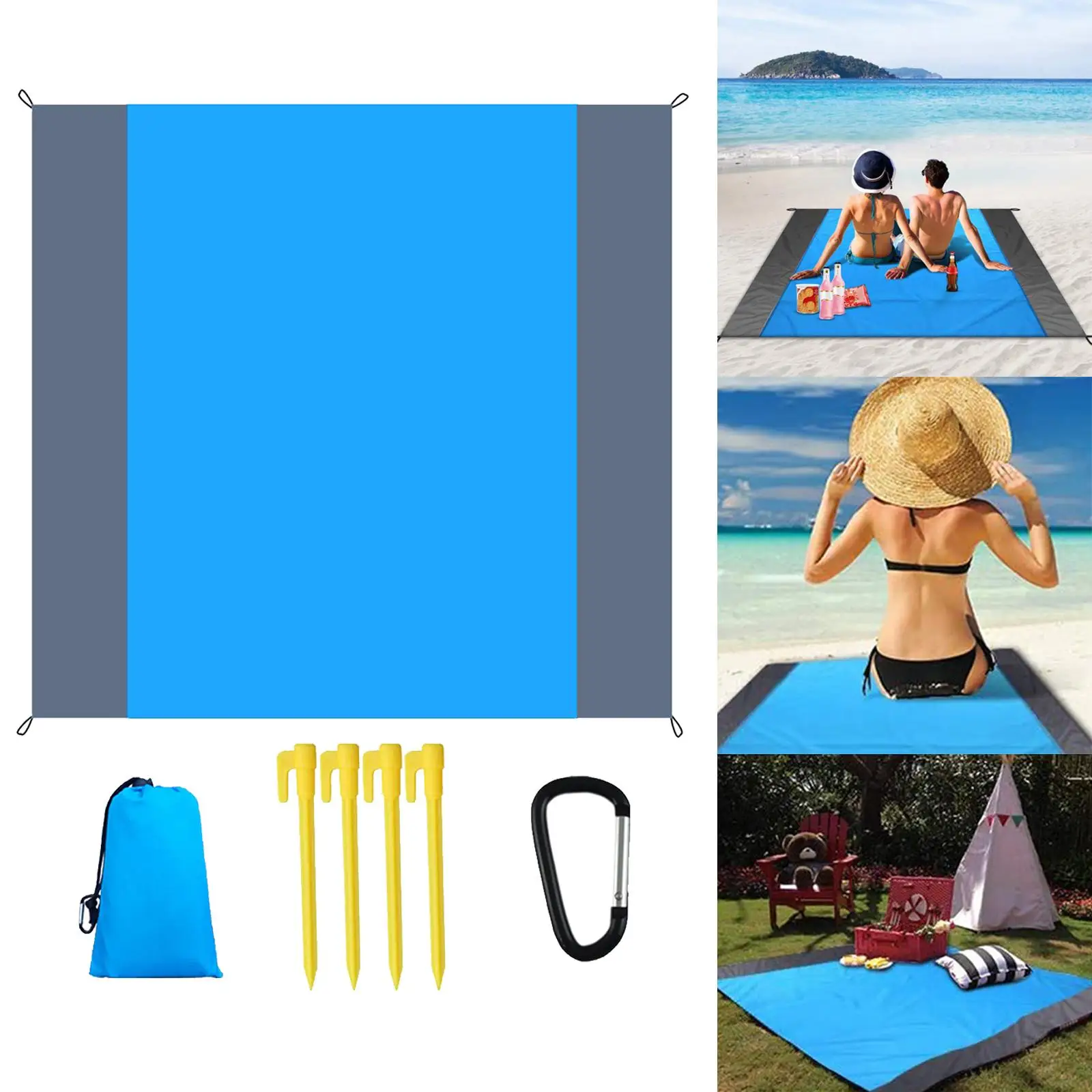 , Beach Mat Outdoor Picnic Blanket Large  Water Proof and Drying Beach Mat Nylon Pocket Picnic for outdoor (78