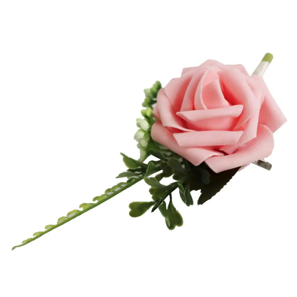 Rose Flowers Brooch Wedding Boutonniere Corsage for Groom Groomsmen Bride
