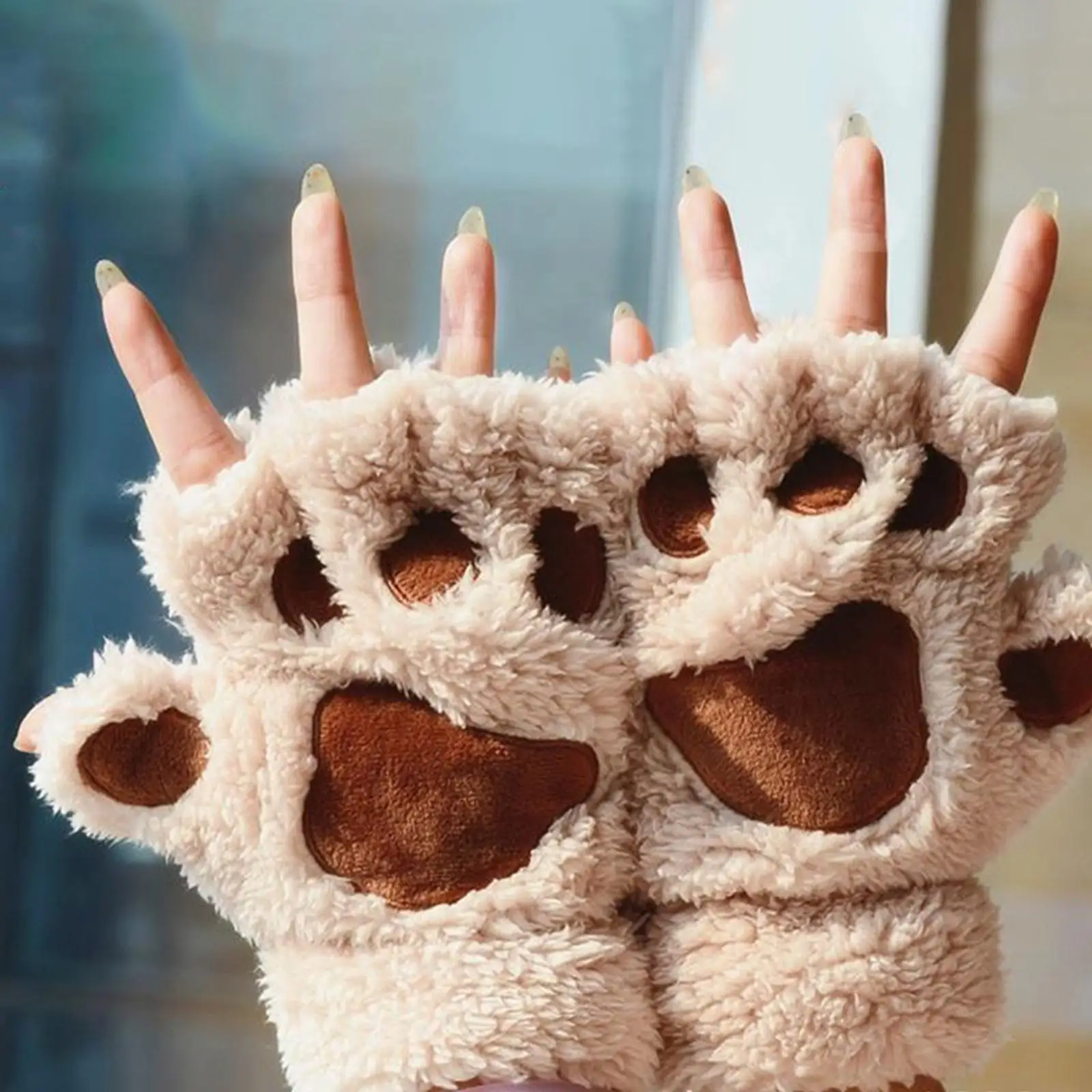 Cute Women Gloves Half Finger Fingerless Gloves Warm Indoor Outdoor Winter Teens Girls Soft Mittens for Cosplay Costume