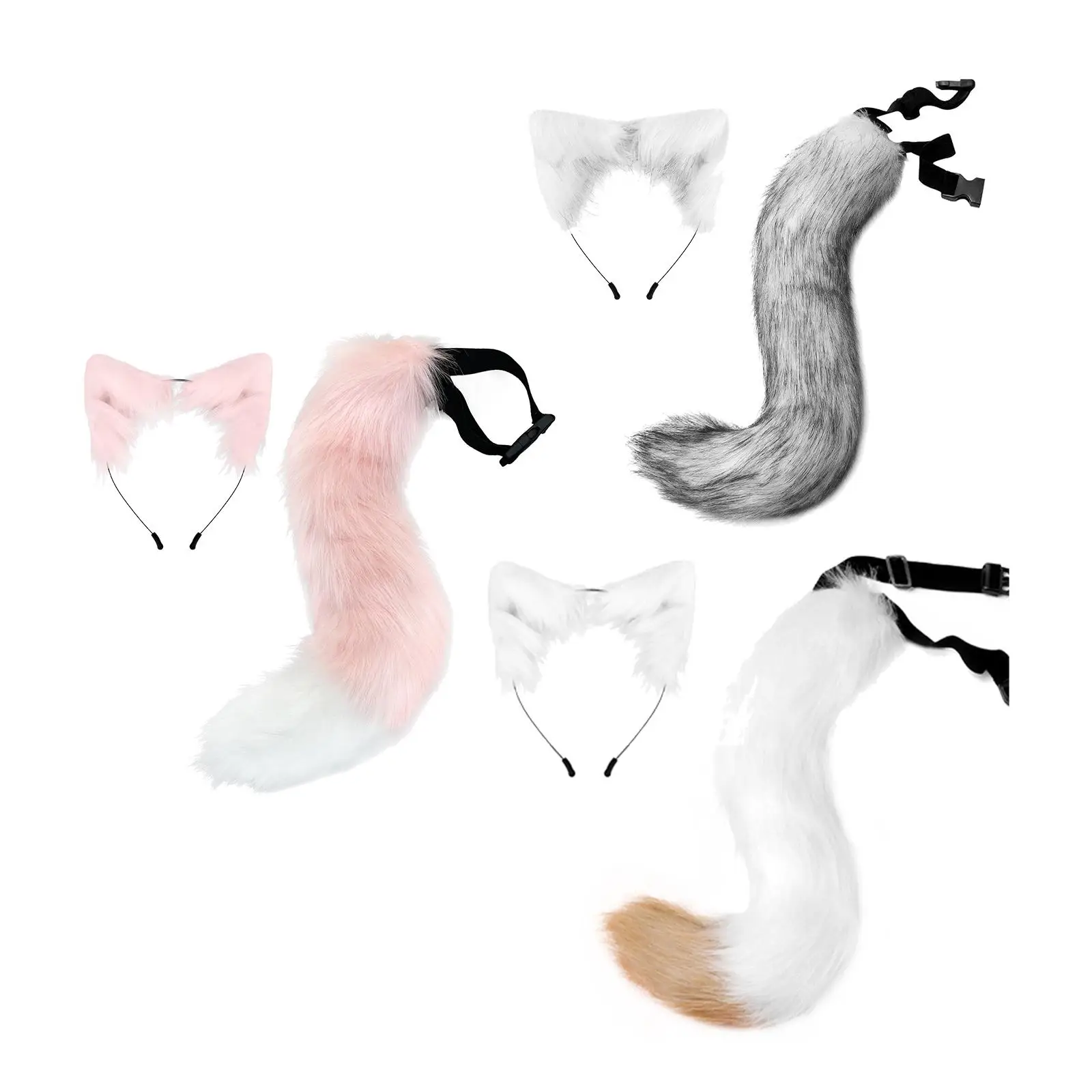 Fox Ears and Tail Cat Ear Headband for Unisex Kids Cosplay Props for Prom Halloween Gifts Costume Accessories Fancy Dress