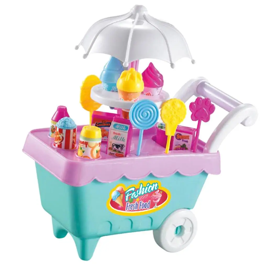 19Pcs Ice  Cart Store Playset w/ , Kids Pretend  Gift