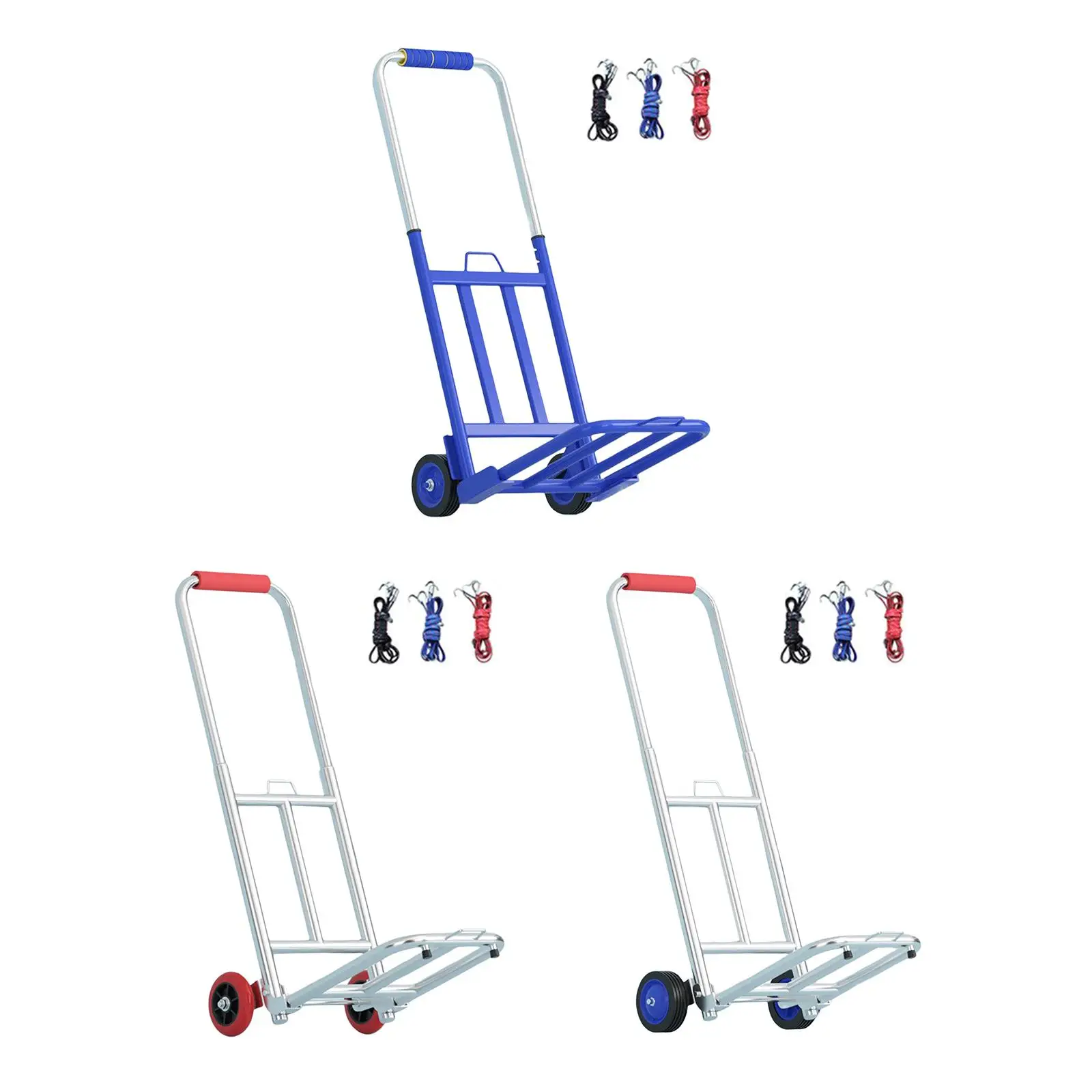 Foldable Hand Cart Adjustable 2 Wheel Compact with Rope Foldable Roller Shopping Trolley for Moving Shopping Transportation