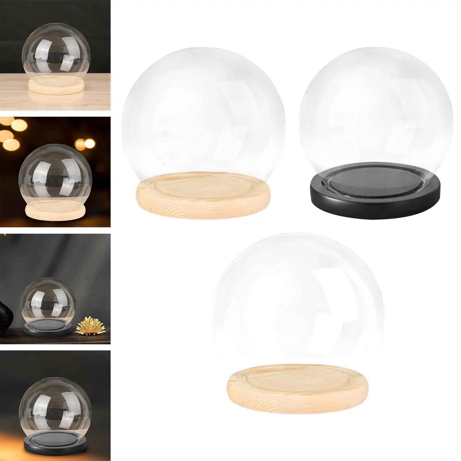 Display Dome with Base Transparent Showcase Glass Cover Container Glass Dome