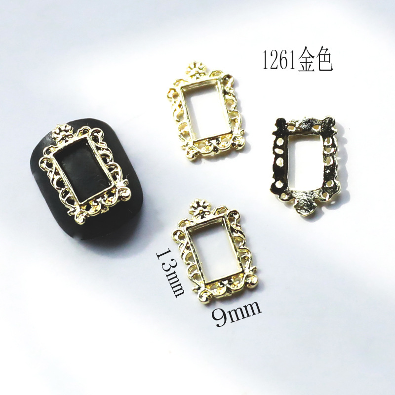 20 Stück Vintage Nail Art Rahmen vier Farben Multi-Formen Retro Legierung Nageldesigns Charms große Edelsteine für Nagelzubehör 2025 – Detail 8
