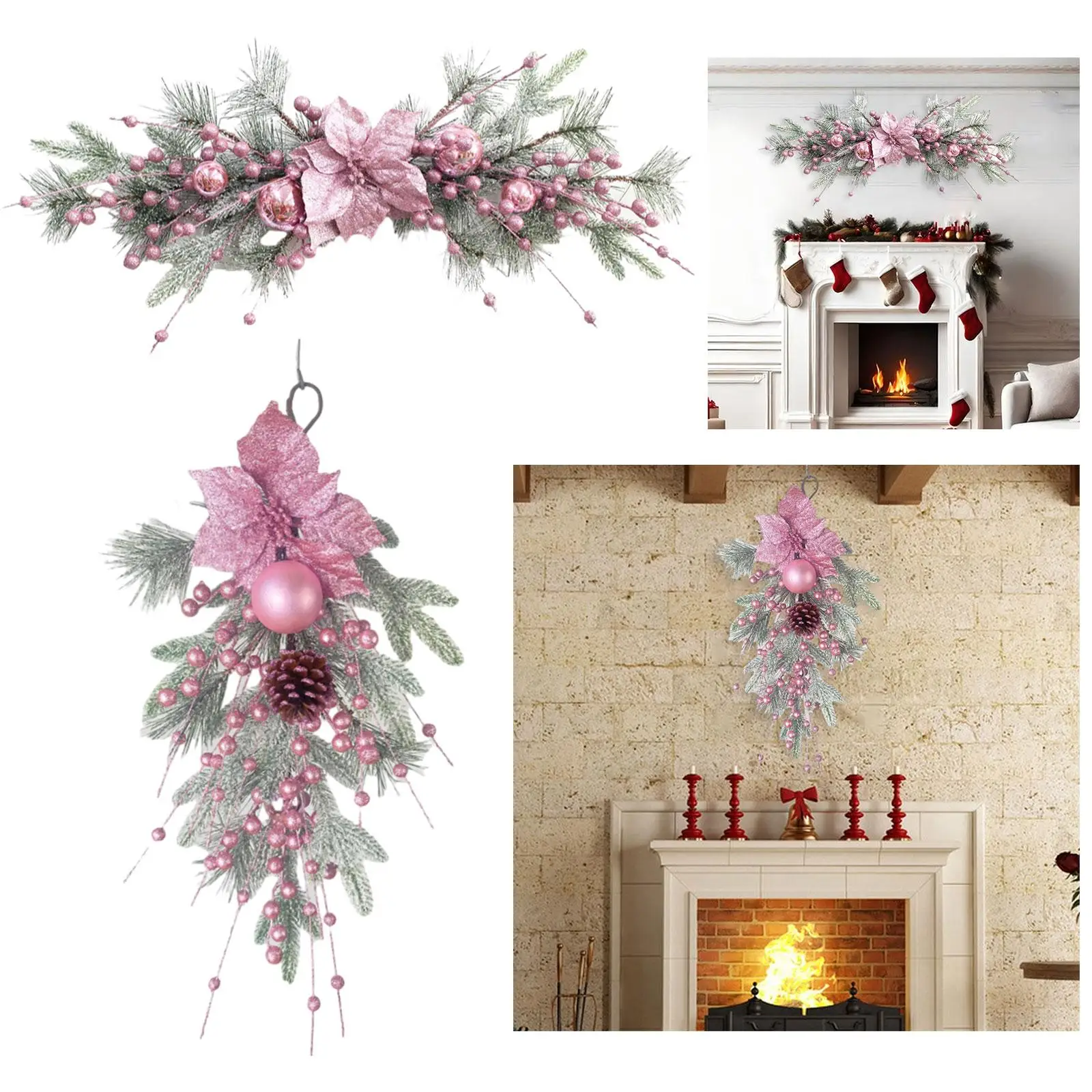 Christmas Swag Hanging Indoor Artificial Durable Fence Windows Christmas Wreath for Office Holidays Birthday Restaurant Garden