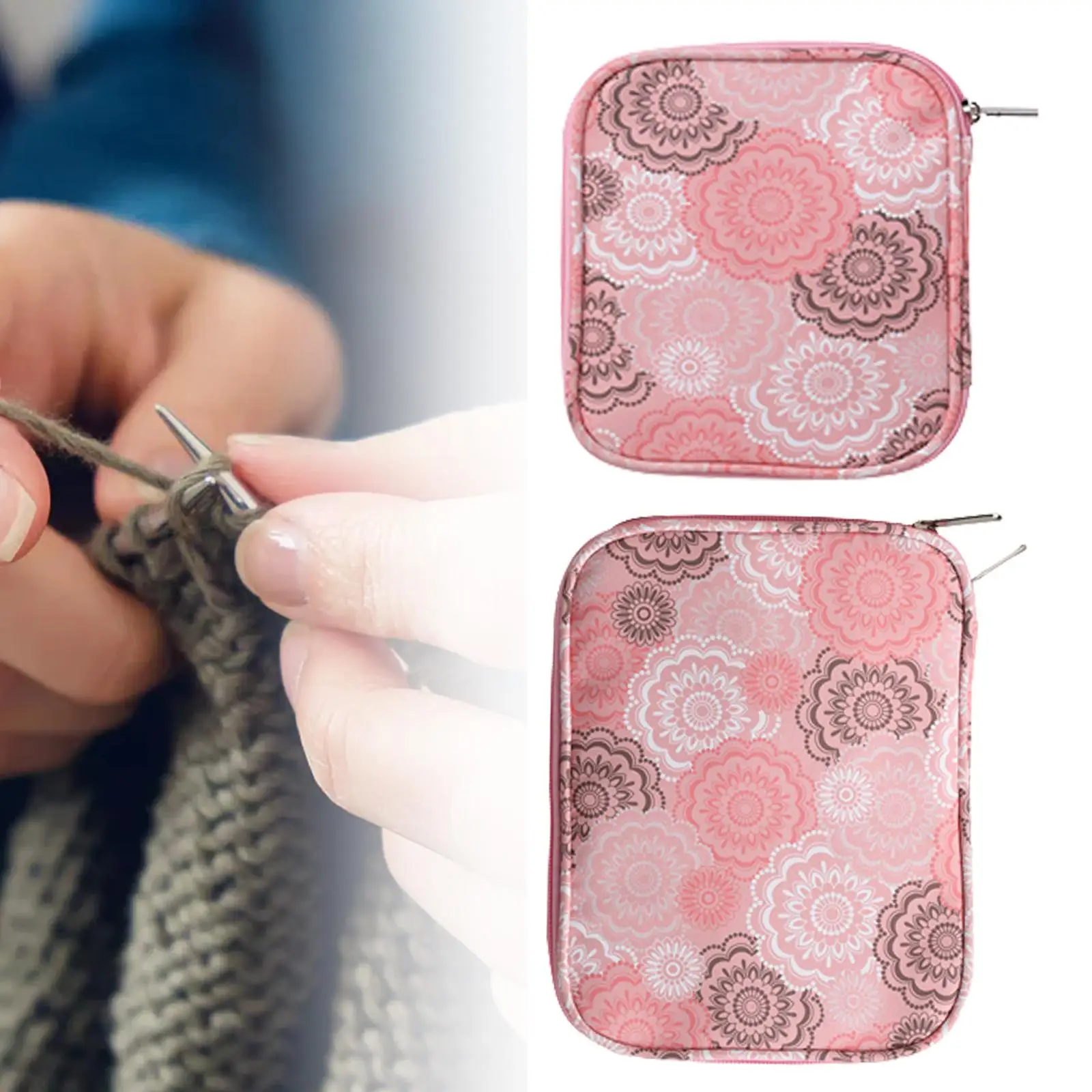 Knitting Needles Storage Bag Floral Portable Crochet Hooks Set Organizer
