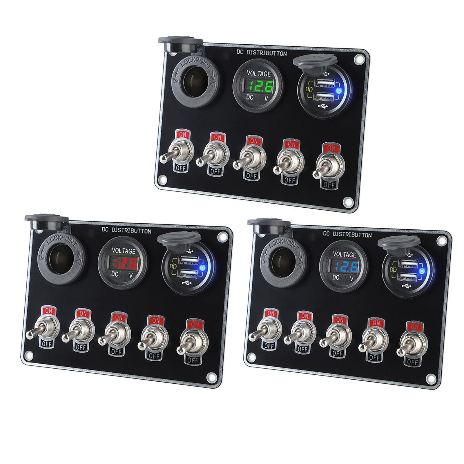 Multi-Function 5 Gang Boat Switch Panel Circuit Control Dual USB Charger Trailer RV