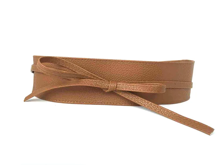 Brown Dress Leather Bowknot Wide Belts