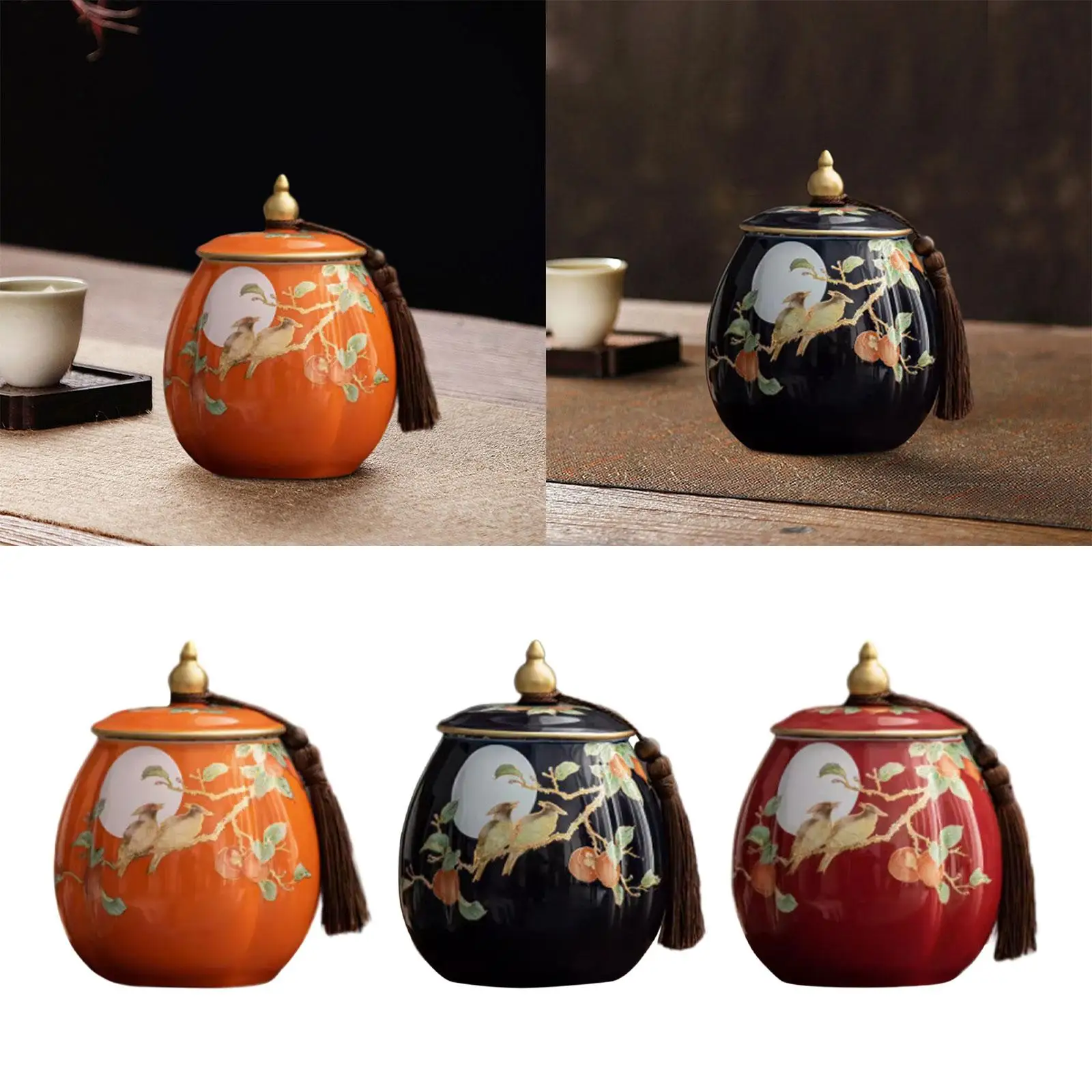 Tea Storage Bottle Jar Chinese Style Bright Colors Exquisite Smooth Ceramic Tea Canister for Sugar Loose Tea Decorations