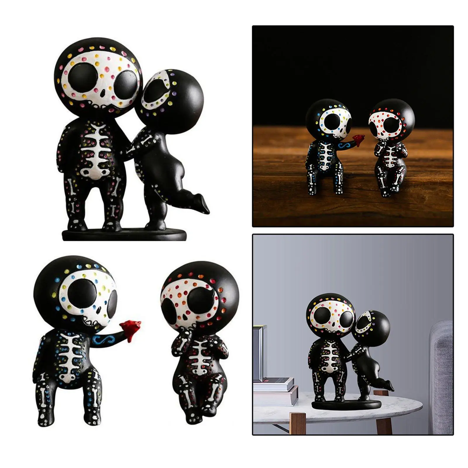 shamjina 2 Pieces Sugar Skull Couple Statue Skeleton Couple Decoration