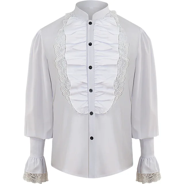 Men's Pirate Steampunk Victorian Renaissance Medieval Dirty White Shirt Top