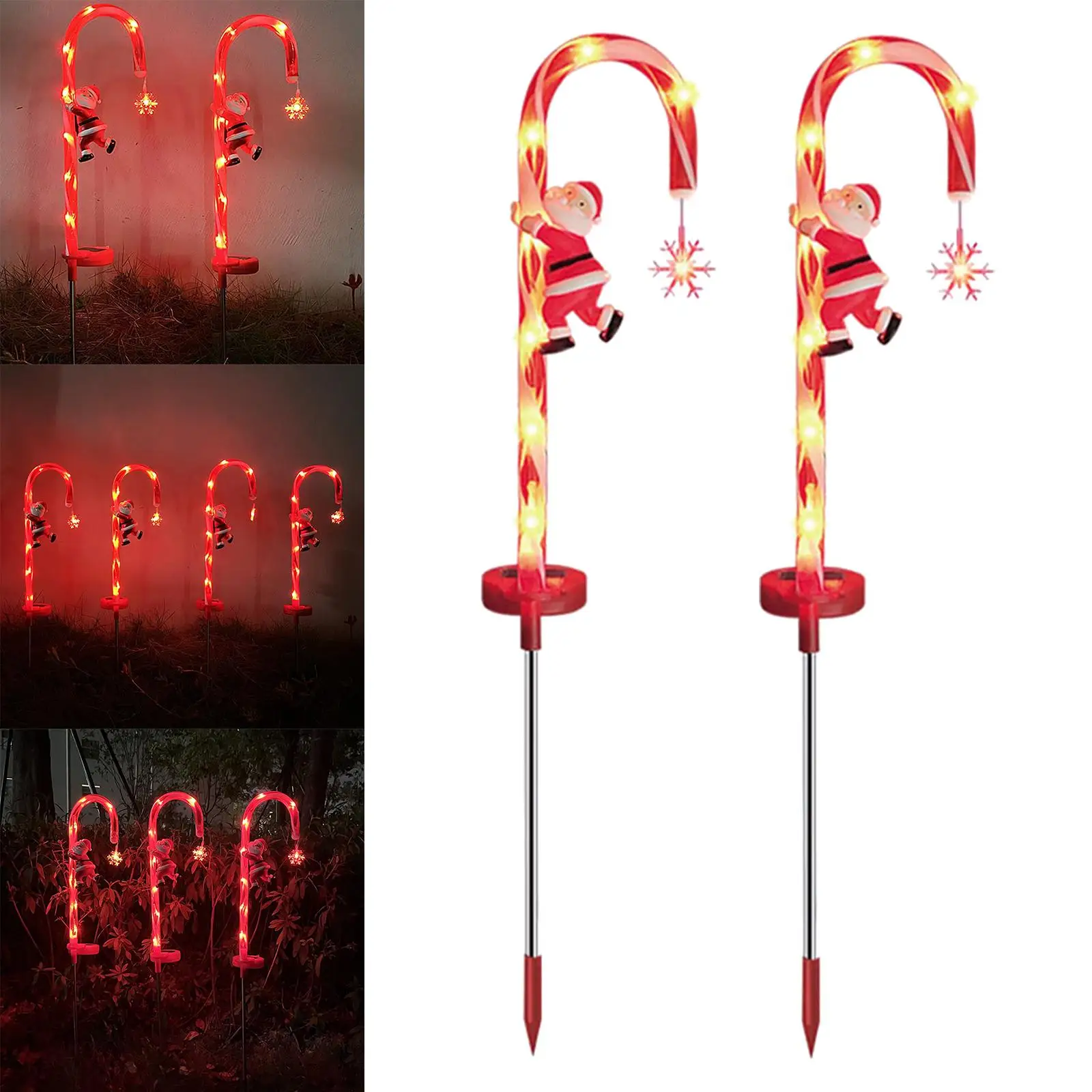 Waterproof Christmas LED Lamps Pathway Decorations with Ground Stake Candy Cane Solar Powered Lights for Garden Fence Outdoor