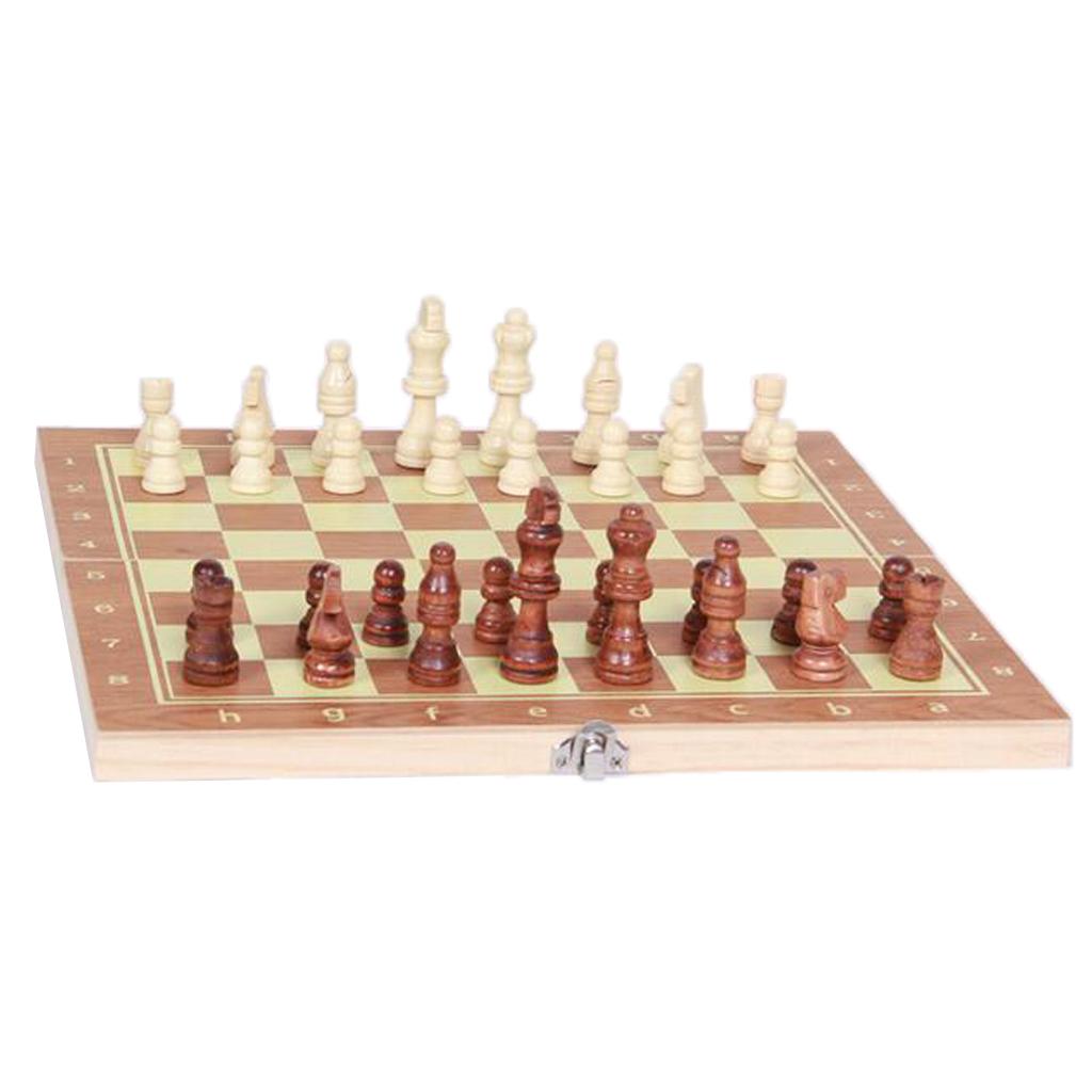 Folding 15.3 Inch Wooden Chess, Checkers And Backgammon ,