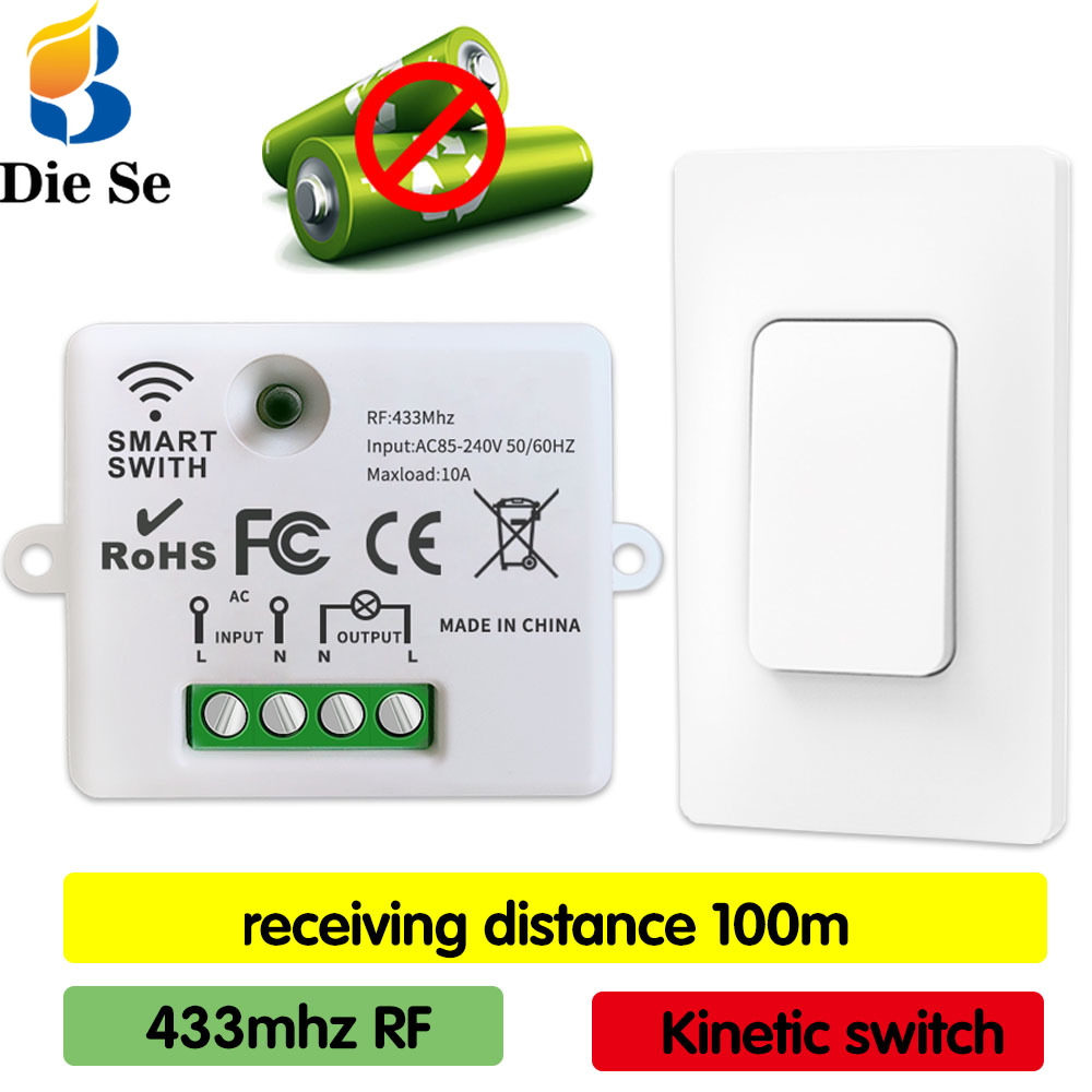 interruptor cinético sem fio do botão de pressão do interruptor do rf sem fio nenhuma necessidade da bateria interruptor ac para diodo emissor de luz do aparelho eletrodoméstico