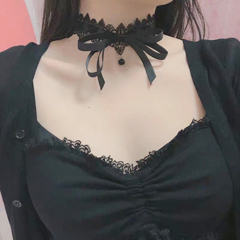 652F Schwarz Spitze Bowknot Halsband Halskette Süße Kragen Halskette Frauen Schlüsselbein Kette – Detail 2