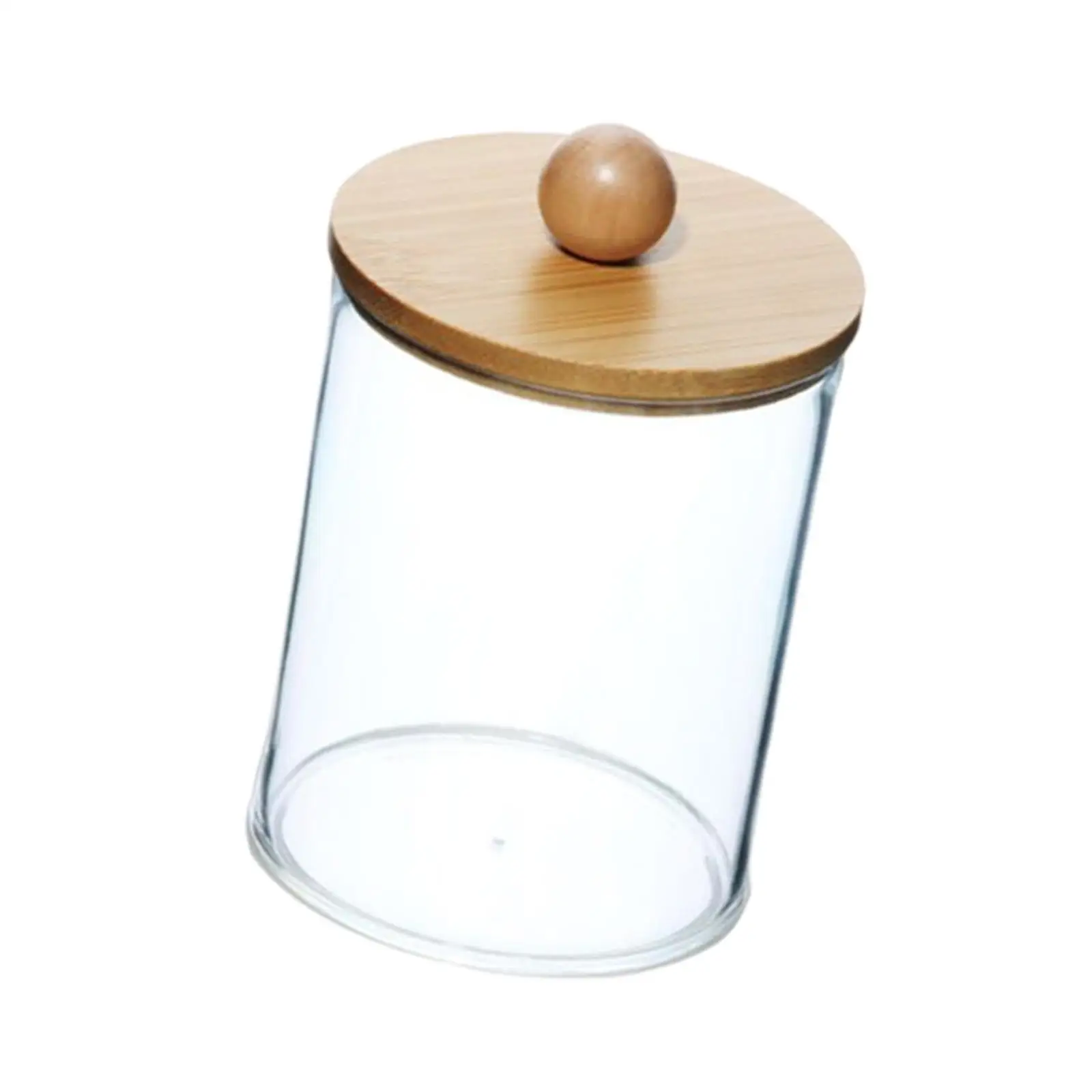 Clear Cotton Swab Holder Bathroom Storage Canister Acrylic Jar with Bamboo Lid Storage for Living Room Kitchen Dining Room Table
