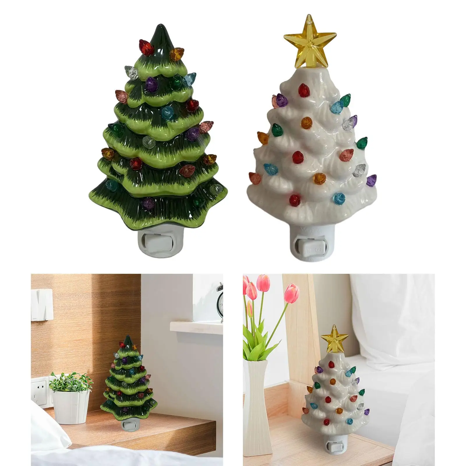 2023 Christmas Tree Night Light Ceramic with Lamp Nostalgic Xmas Decorations for Theme Party Decor Bedroom Indoor Bedside Table