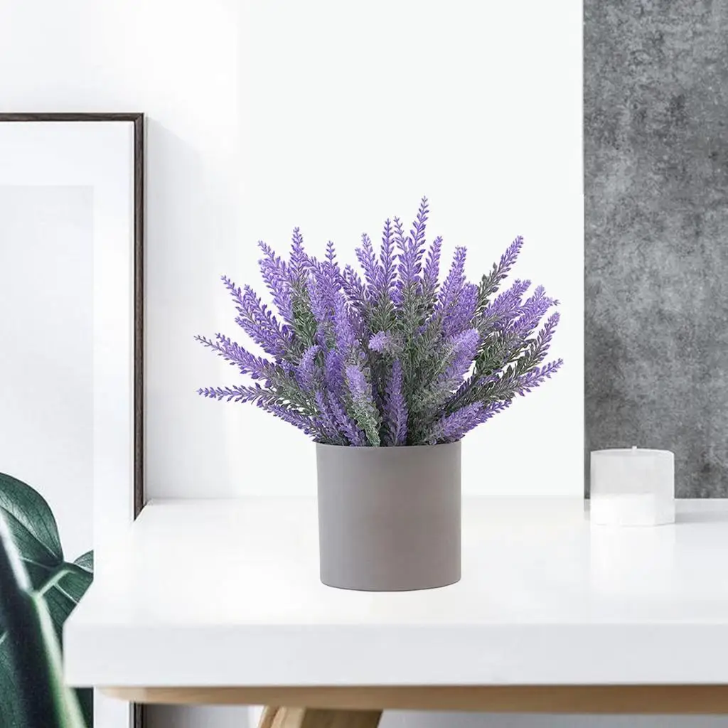 Faux Lavender Flower Potted, Artificial Plant in Pot Fake Plants Bonsai for Office, Home, Kitchen, Table Indoor Decor