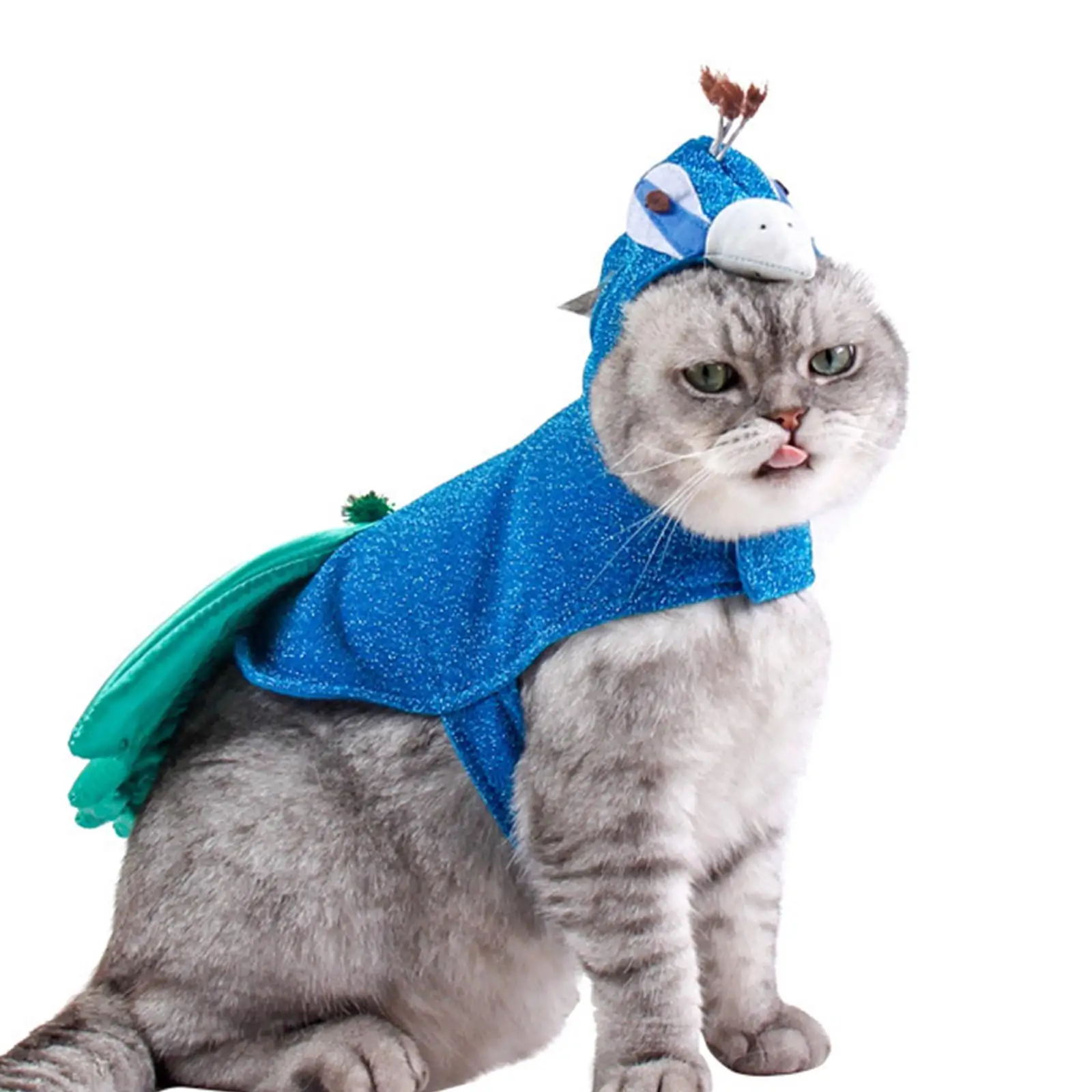 Adjustable Cat Peacock Costume Hat Coat Outfit Pet Clothes for Rabbit Party