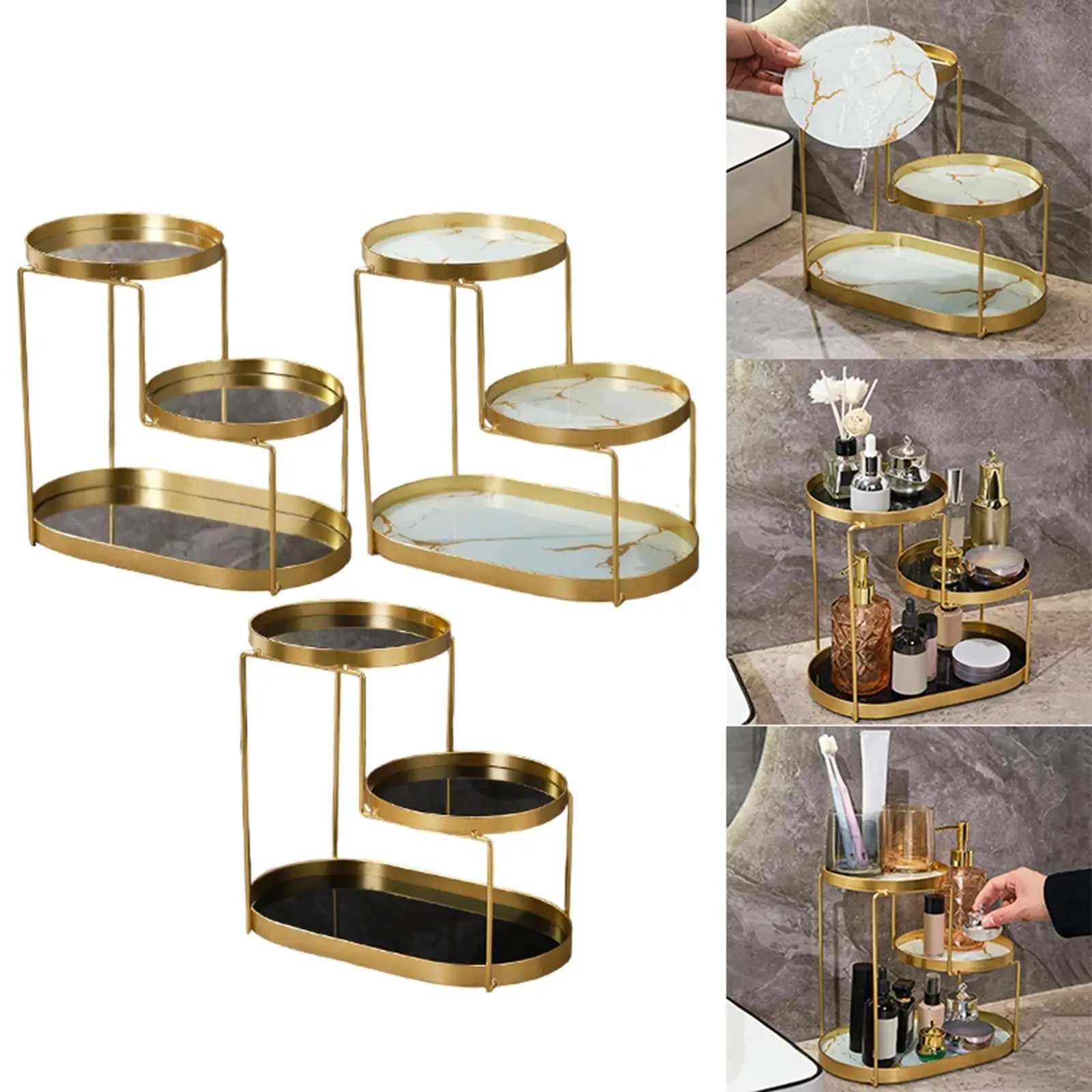 Bathroom Cosmetic Tray, 3-Tier Freestanding Shelf Rack, Lipstick Trinket