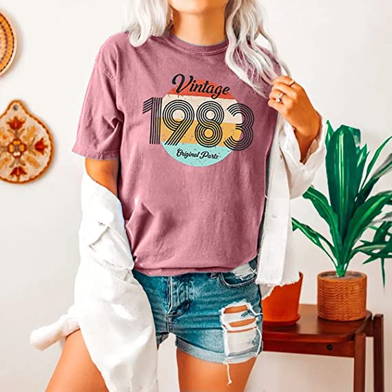 Vintage 1983 Shirts Frauen 40th Geburtstag T-Shirt Geschenke Idee 80s Retro Geburtstag-Party Kleidung Sprüche Zitat Graphic Tee casual Top – Detail 11