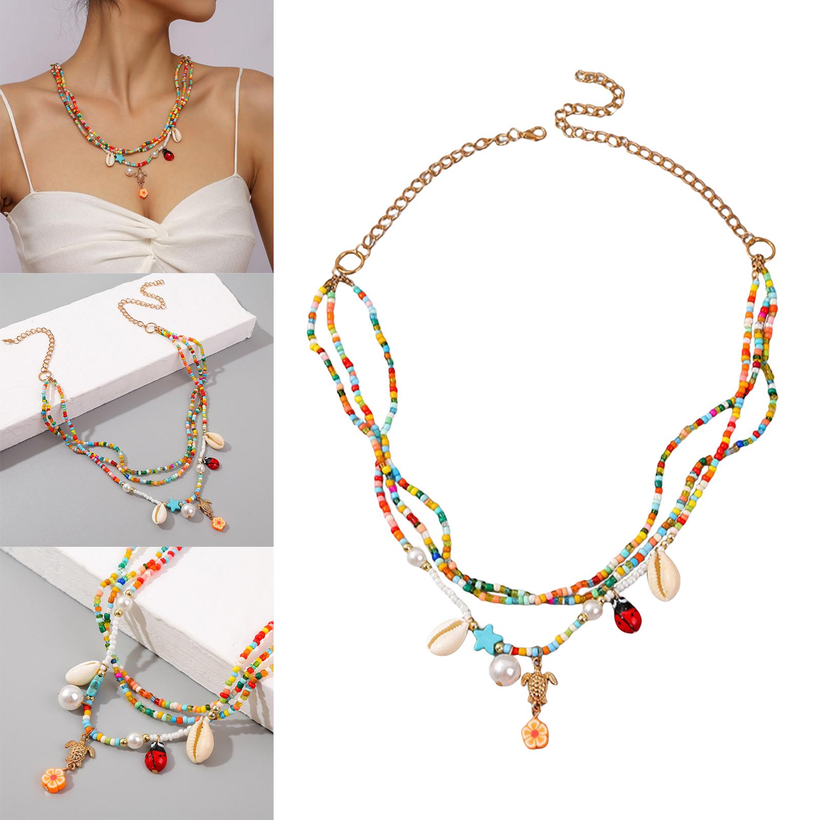 Bohemian Pendant Starfish Shell Multilayer Fashion Jewelry Handmade Necklace for Club Beach Summer Festival Mother'S Day Lover