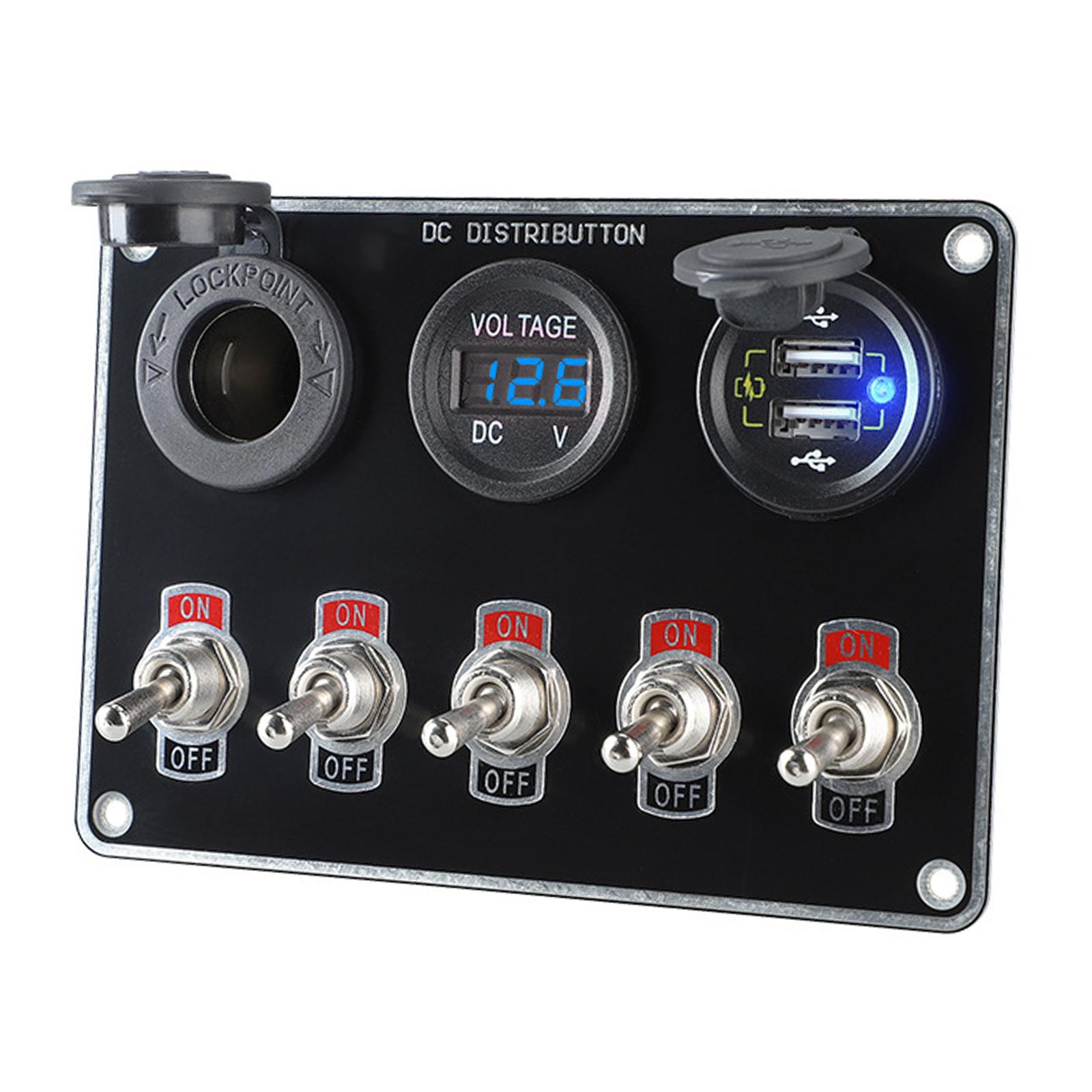 Multi-Function 5 Gang Boat Switch Panel Circuit Control Dual USB Charger Trailer RV