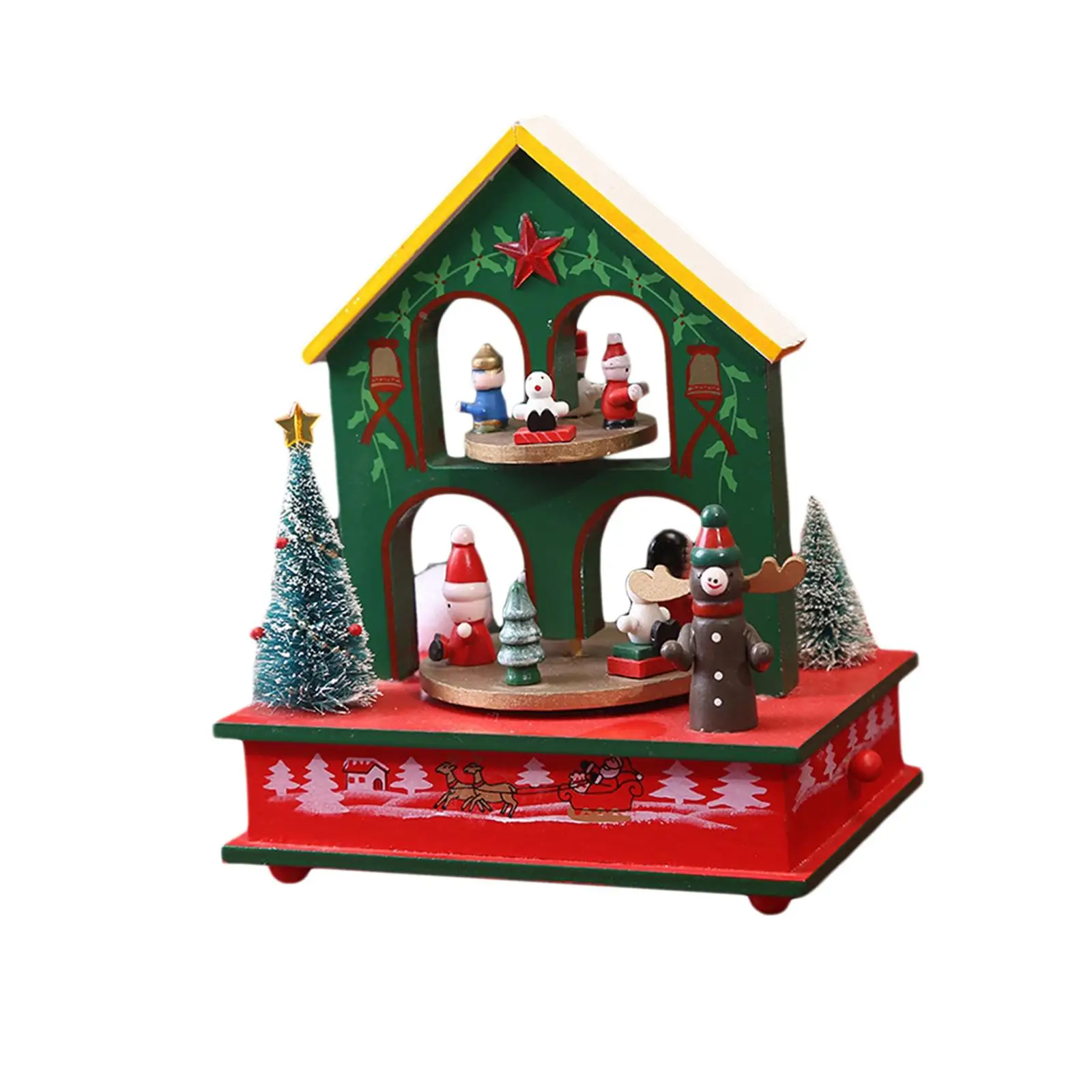 Musical Box Decoration Accessories Rotatable Wood Collectible Christmas Ornament Table Centerpiece for Fireplace Bedroom