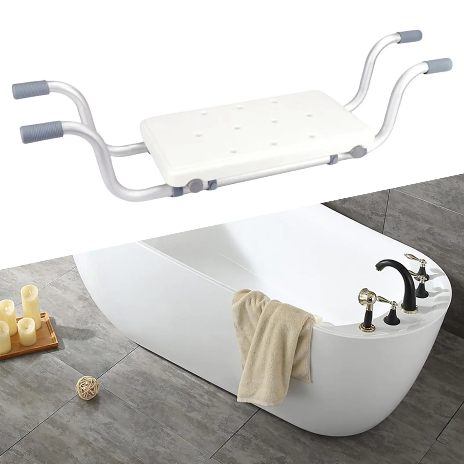 Bath Bench up to 130kg Weight Non Slip Transfer Bench Bathroom Shower Chair Bathtub Tray for Seniors Injured Easy Assembly White