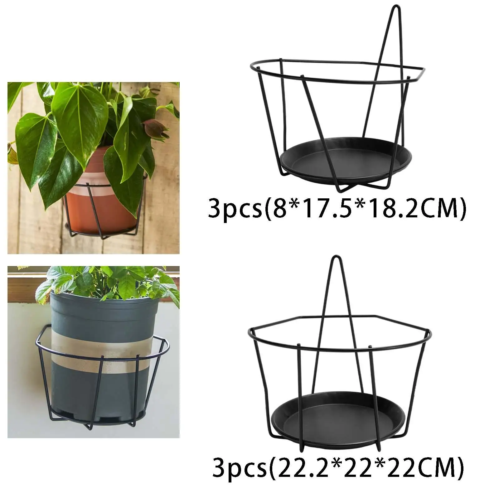 3Pcs Flower Pot Holder Durable Shelf Simple Stand Black Hanging Basket Plant Iron Rack for Fence Patio Outdoor Indoor