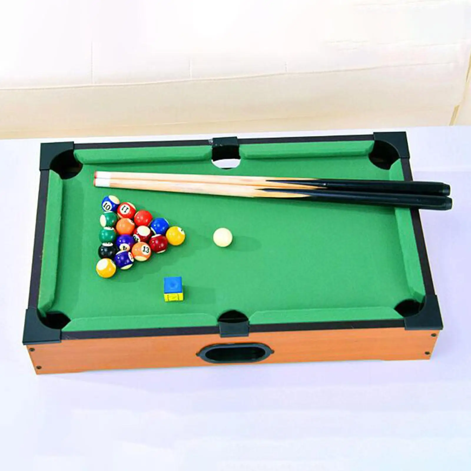 Mini Tabletop Pool Set Eye Hand Coordination Home Play Cues Snooker Billiards Toy Wooden for Playroom Travel Office Party Family