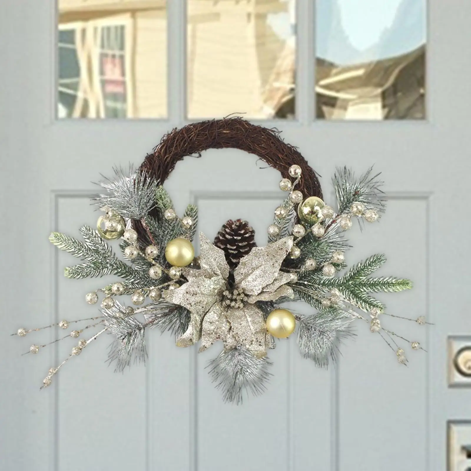 Christmas Wreath with Lights Christmas Decoration Ornament Christmas Vine Wreath for Wedding Outside Xmas Wall Home Decoration