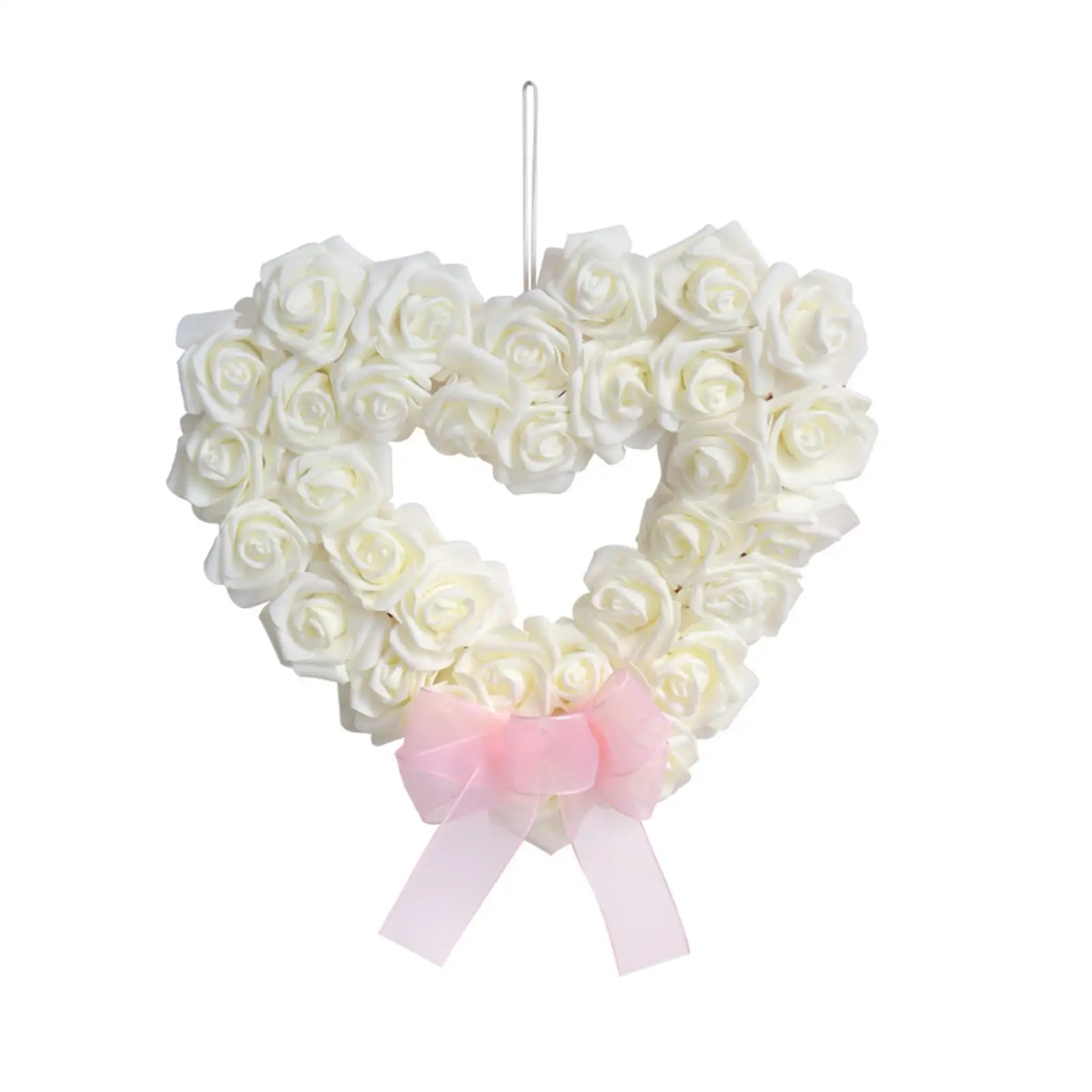 Heart Shaped Artificial Wreath /Decorative White Rose Flower Wreaths/ Artificial Garland for Wedding/ Garden Background Home
