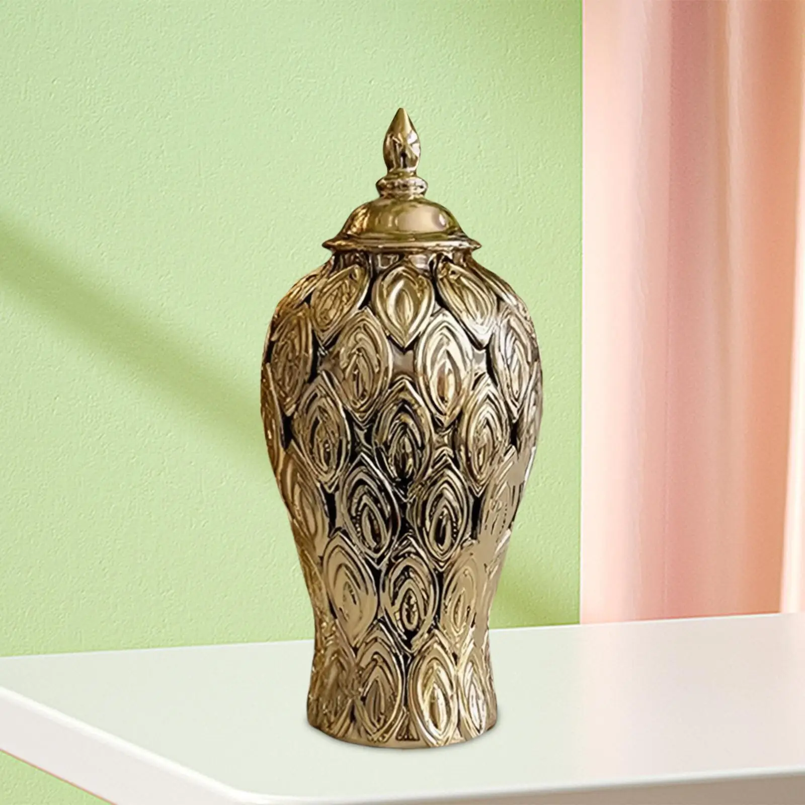 Ceramic Flower Jar Temple Jar Storage Box Ginger Jar for Table Home Kitchen