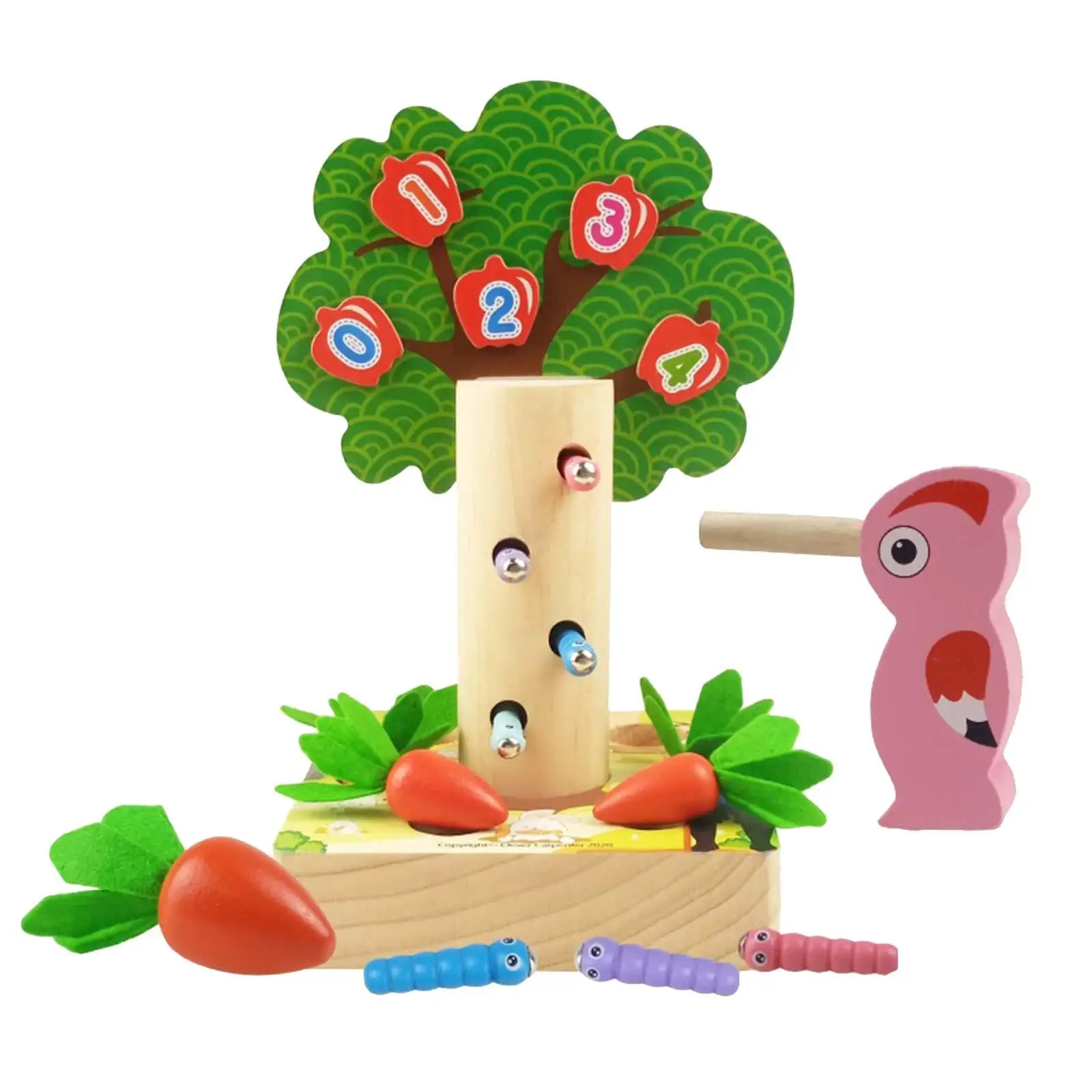 Montessori Puzzle Math Wooden Magnetic Fruit Tree Apples Toy Kids Gift Pulling Carrot Catch Worm Educational Toys for Children