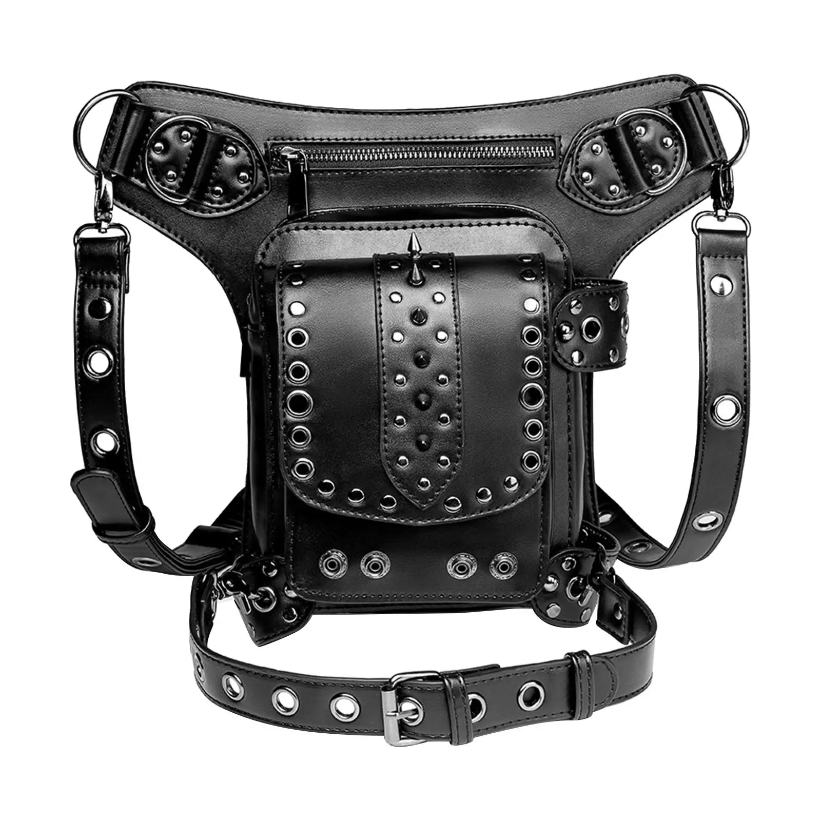 Gothic Steampunk Waist Bag Fashion PU Leather Thigh Belt Packs for Climbing