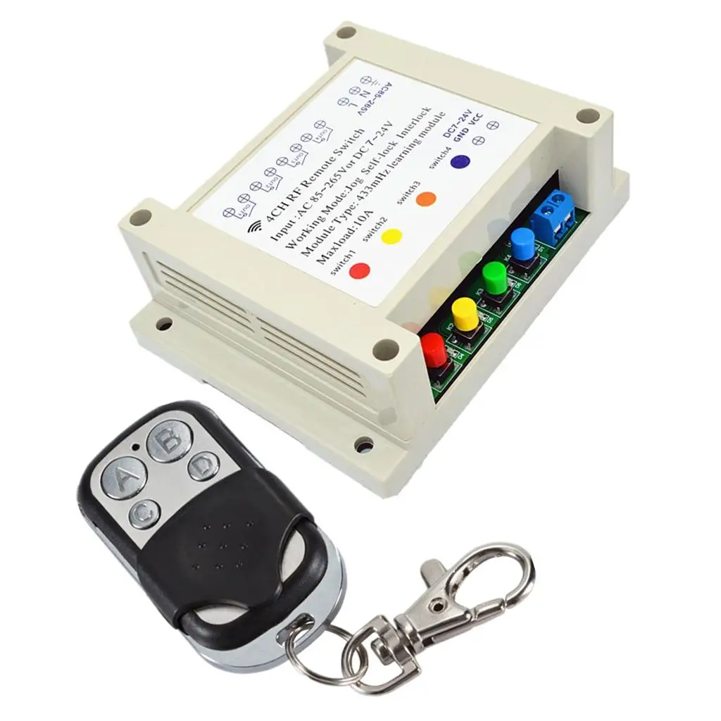 433  RF Switch 4CH  Remote Control Switch, Relay Receiver Module and 4-Key Remote Control