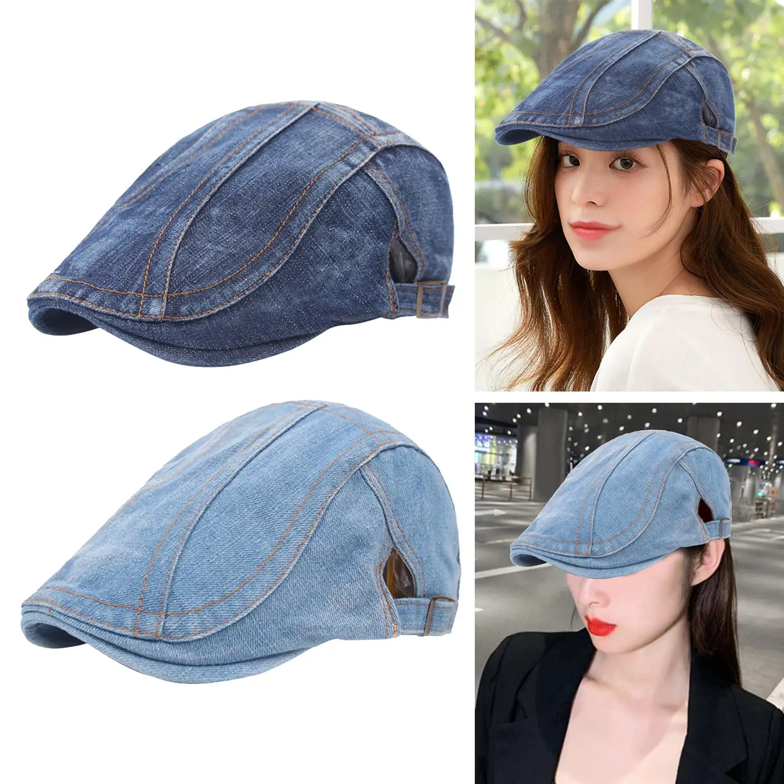 Unisex Newsboy Hat/ Flat Denim Hunting Ivy Snap Driving Cabbie Beret Caps/ for Men Women Washable Washed Jean/