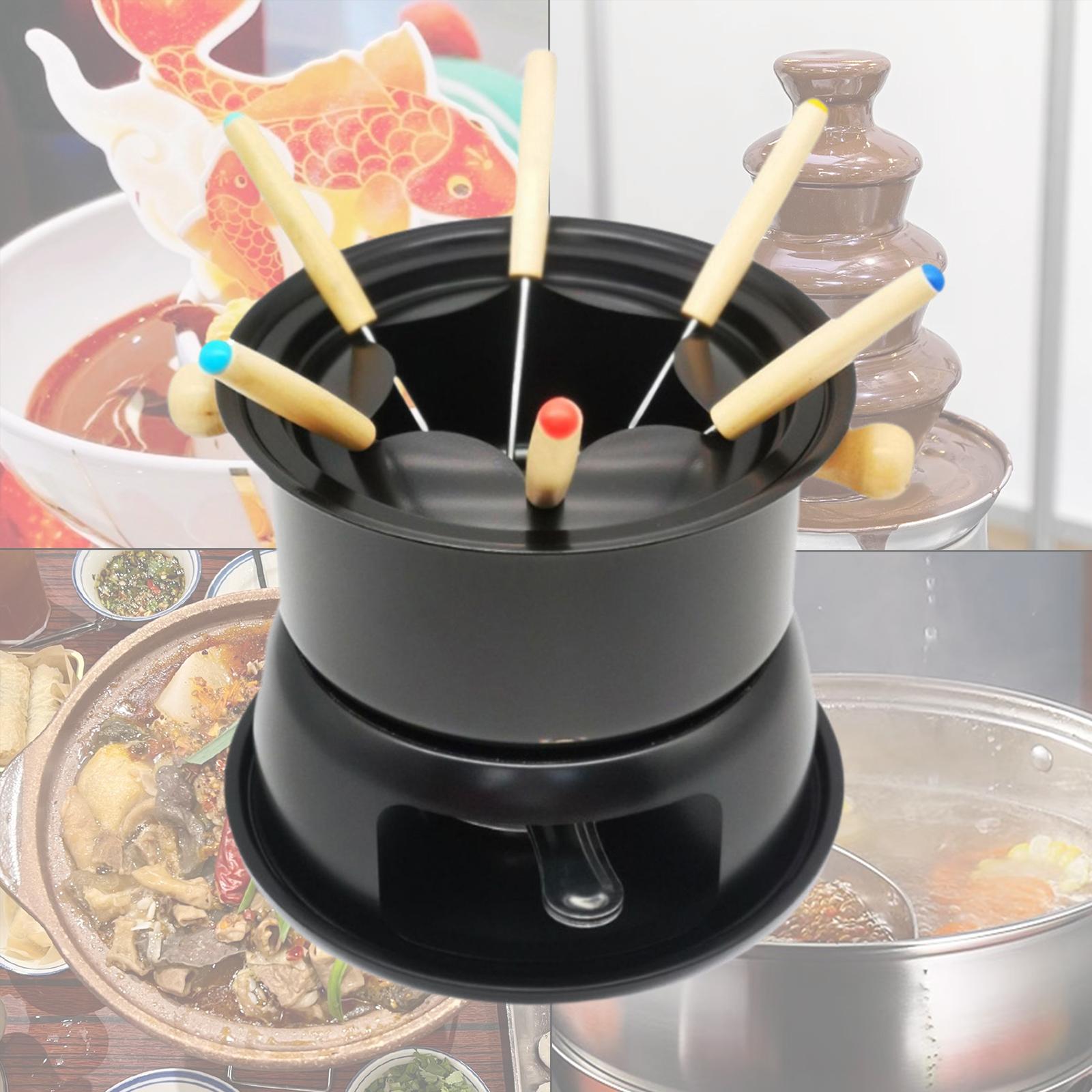 Detachable Fondue Maker Set with 6 Forks Domestic Carbon Steel Melting Pot Hot Pot for Chocolate Sauces Caramel Cheese Ice Cream