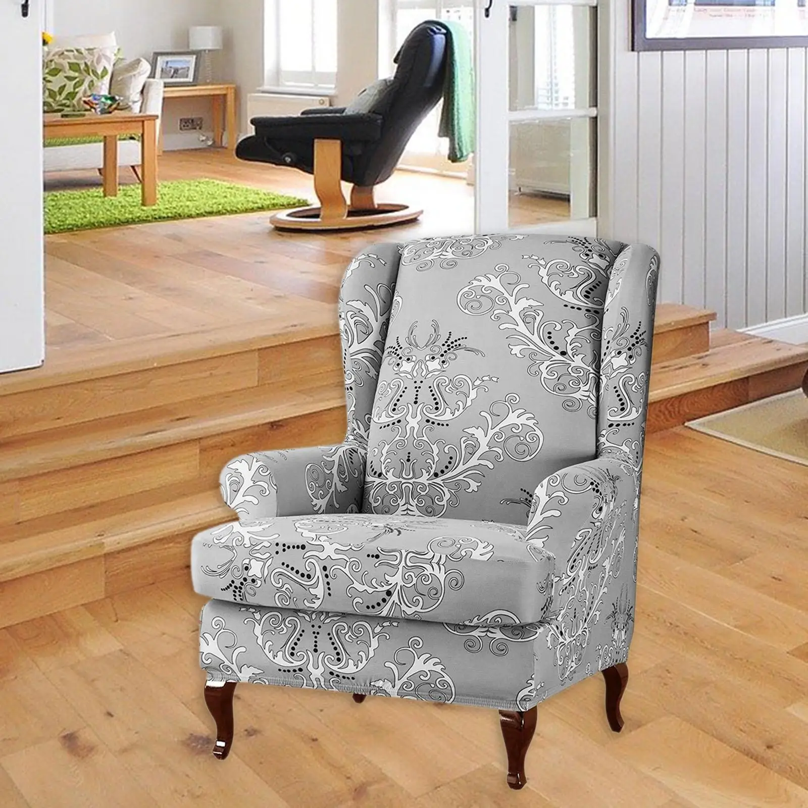 Spandex Wing Chair Slipcovers Wingback Armchair Covers Soft Jacquard Fabric